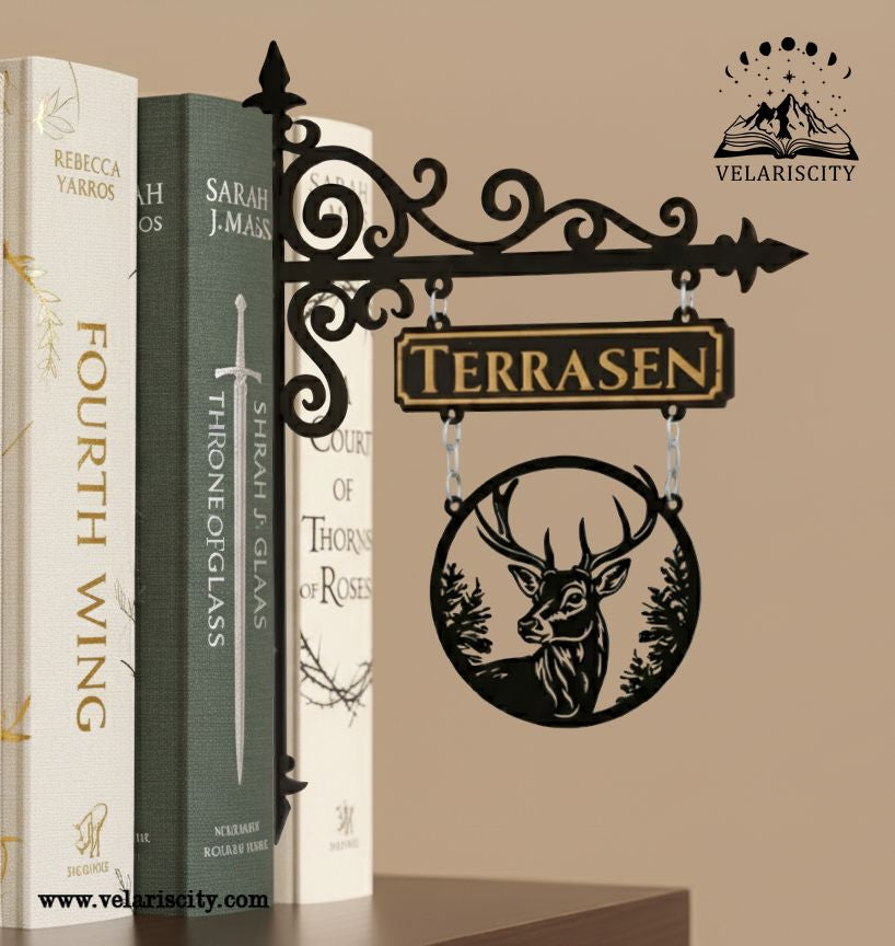 Terrasen Book Tavern Sign, Throne of Glass Deer Wooden Book Tracker, Fantasy Decor, Aelin Inspired Bookish Gift for Readers BSVLR38