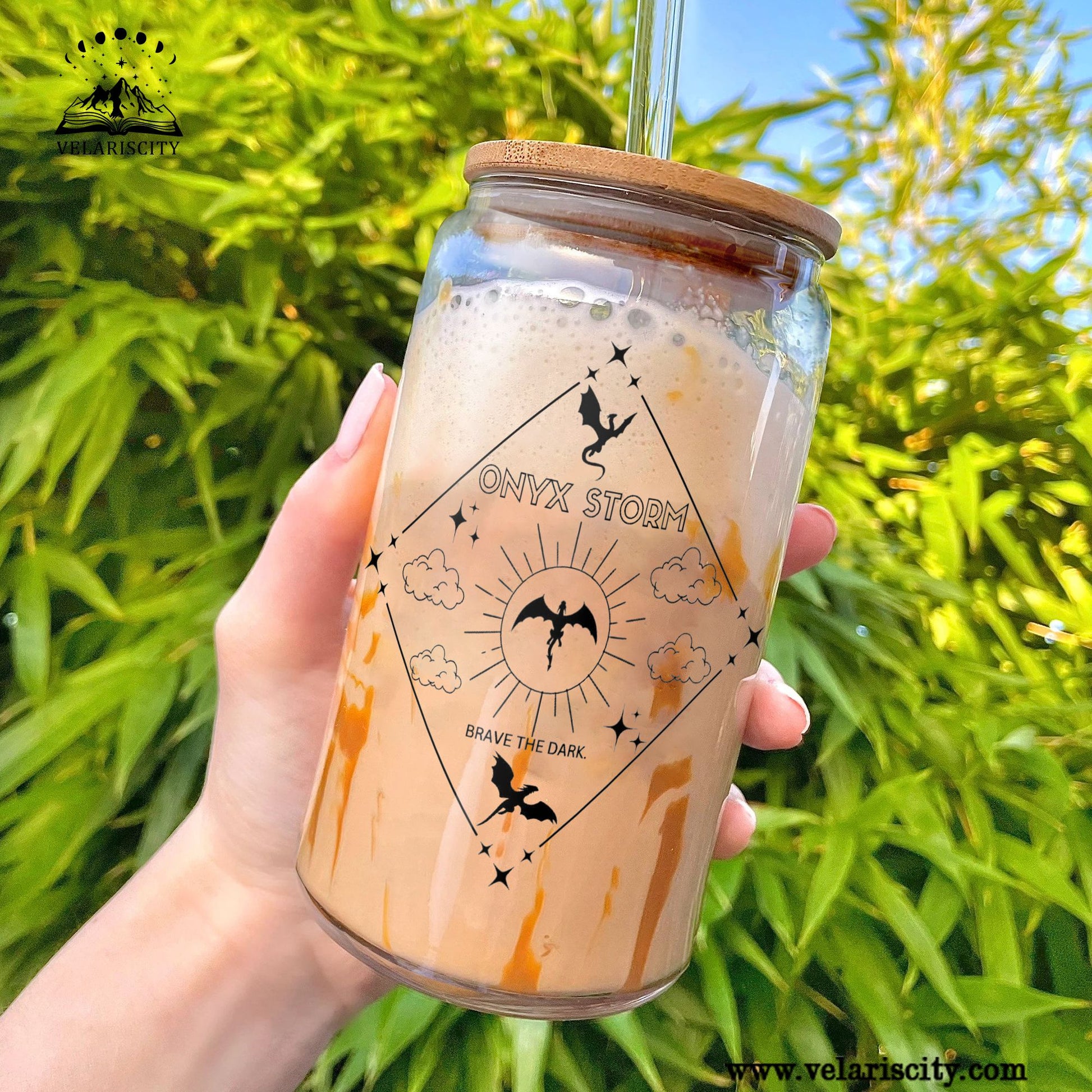 Onyx Storm Glass Can Cup with Straw, Fourth Wing Empyrean Dragon Tumbler, Brave the Dark Bookish Fantasy Gift GLVLR53