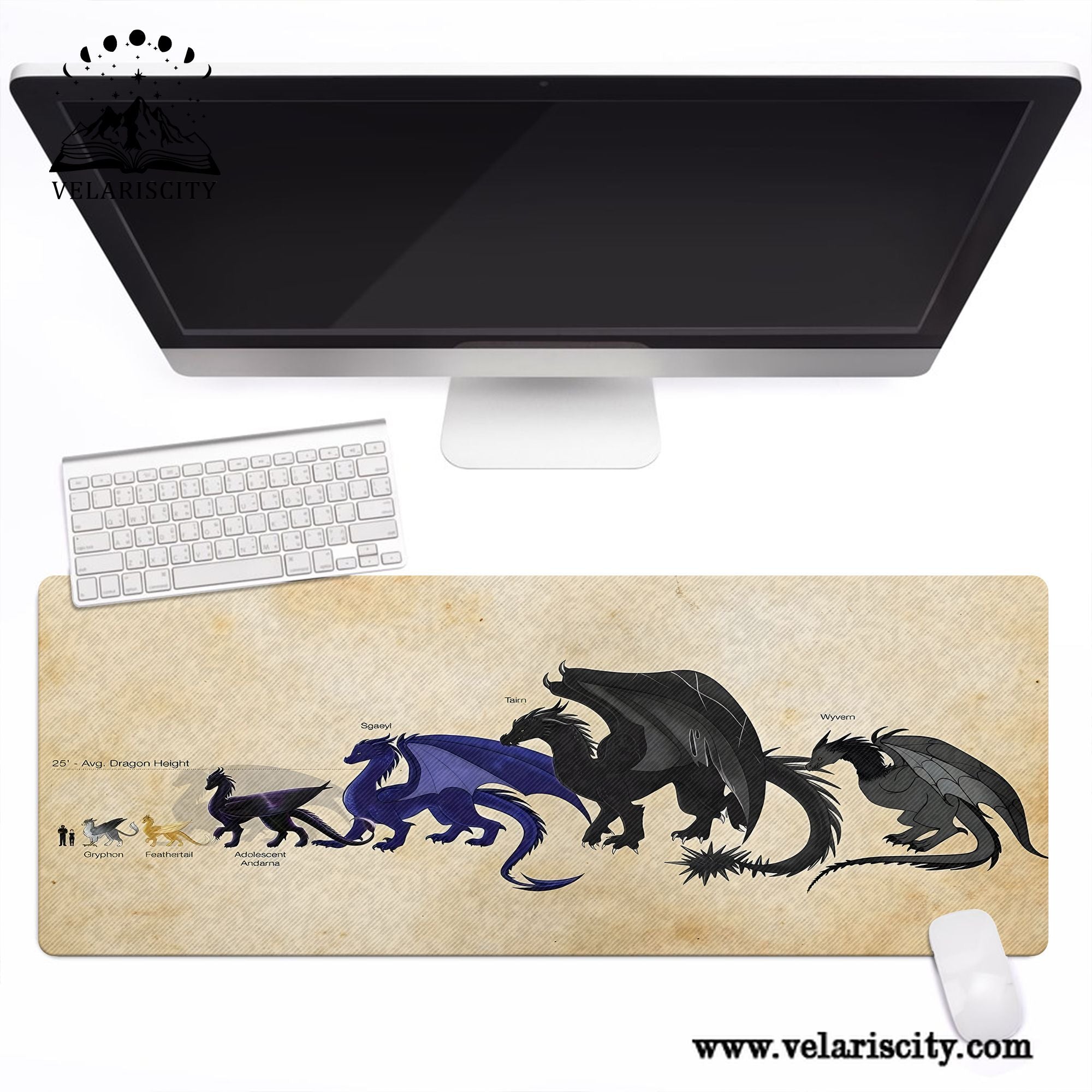 Fourth Wing Dragon Desk Mat, Tairn Andarna Sgaeyl Wyvern Size Chart, Empyrean Series Gaming Desk Pad for Bookish Fans DMVLR04