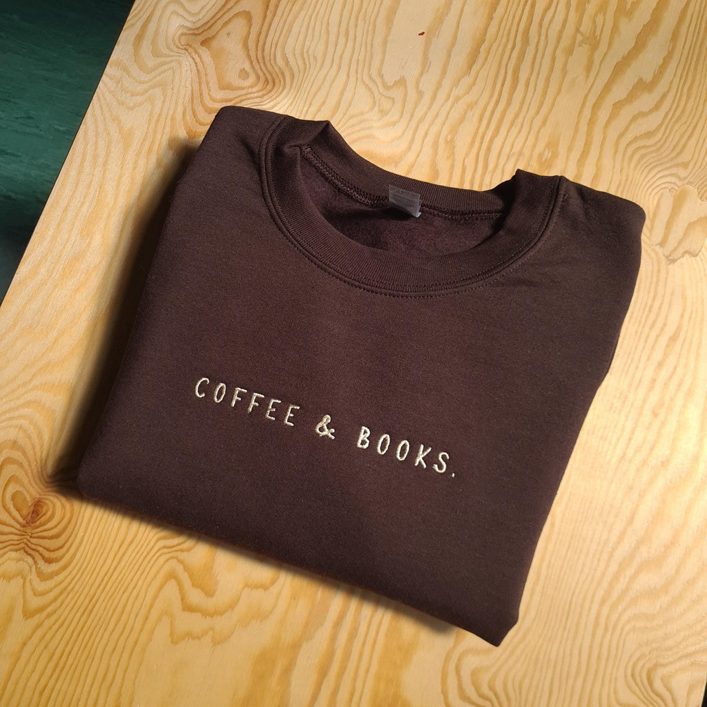 Coffee & Books Embroidered Sweatshirt, Book Club Cozy Pullover, Minimalist Reading Sweater, Bookish Gift for Readers, Library Crewneck