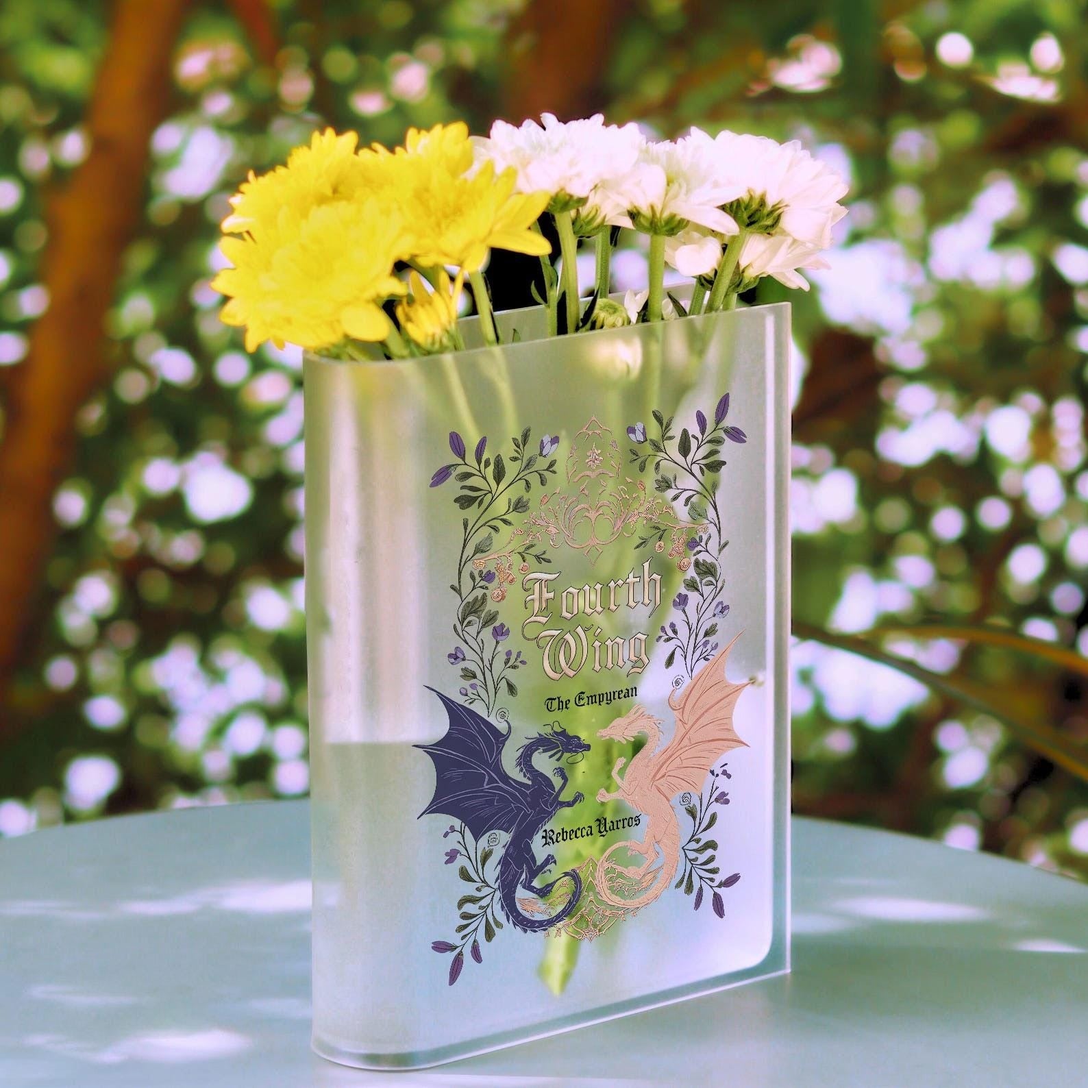 Dragon Fourth Wing Acrylic Book Vase, Empyrean Series Book Vase, Rebecca Yarros Vase, Iron Flame Book Vase, Wing Leader Vase, Basgiath Vase VLRBV17