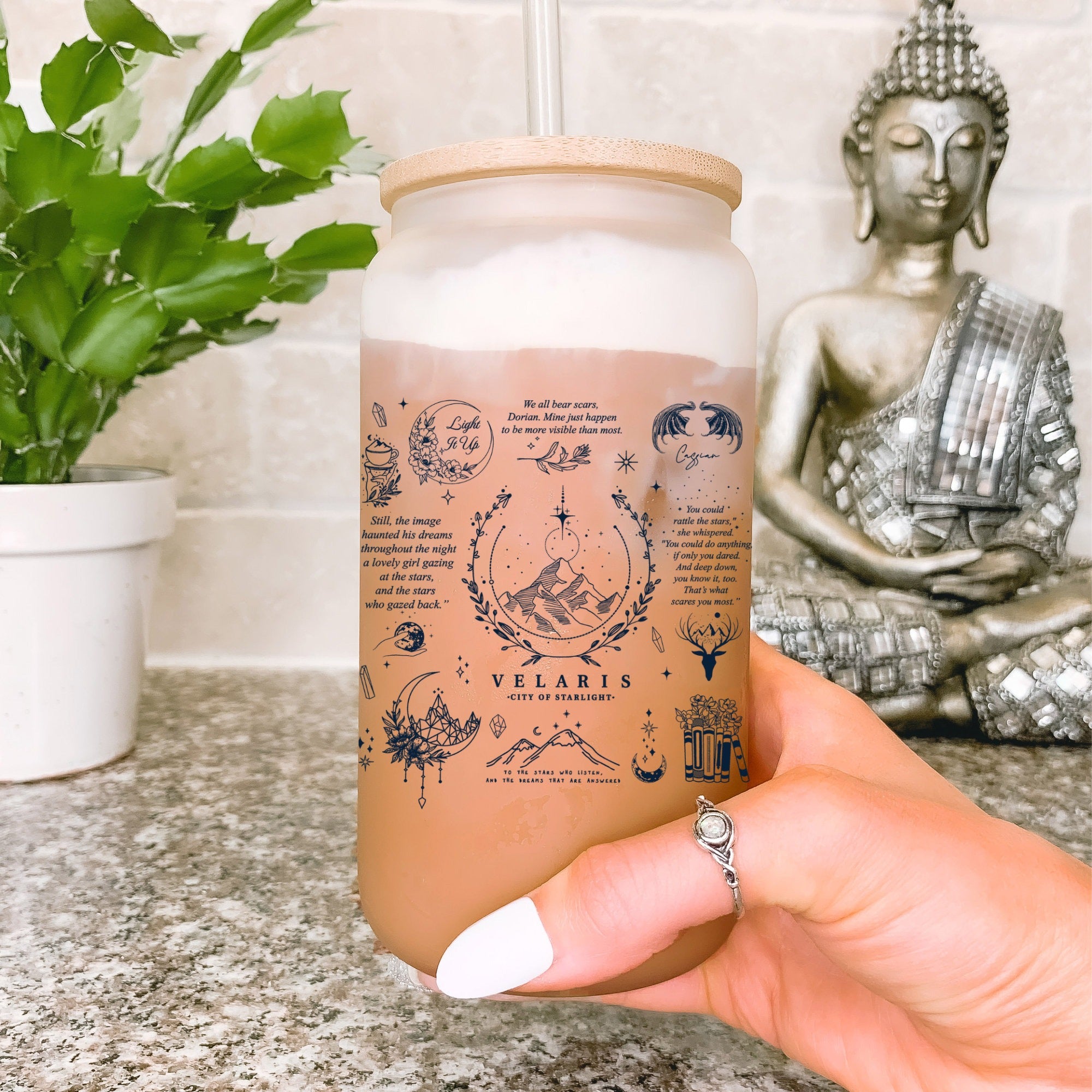 Velaris City Of Starlight Glass Mug, ACOTAR Iced Coffee Cup, The Night Court Mug, Book Lover Gift, SJM Merch, Acotar Lovers Gift GLVLR20