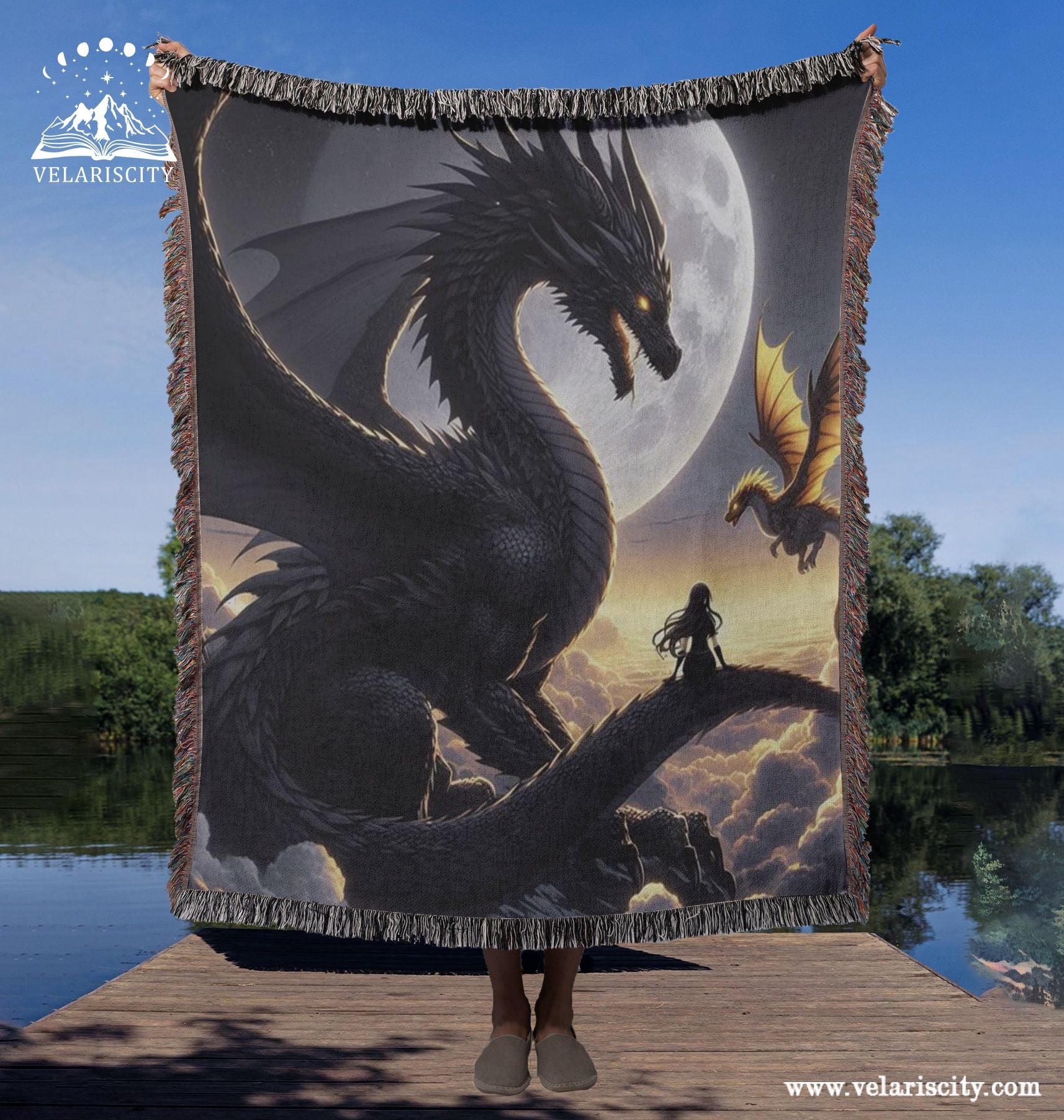 Fourth Wing Woven Blanket, Violet, Tairn, and Andarma Fantasy Dragon Throw, Cozy Gift for Book Lovers, Throne of Glass-Inspired Art, Magical Dragon and Heroine Design BKVLR17