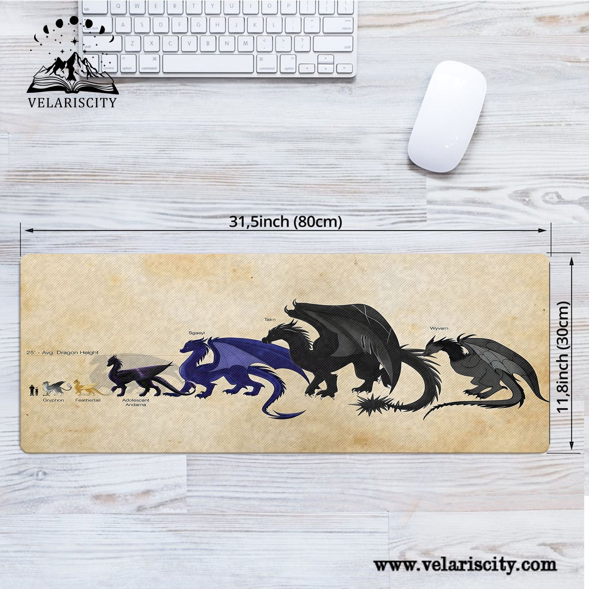 Fourth Wing Dragon Desk Mat, Tairn Andarna Sgaeyl Wyvern Size Chart, Empyrean Series Gaming Desk Pad for Bookish Fans DMVLR04