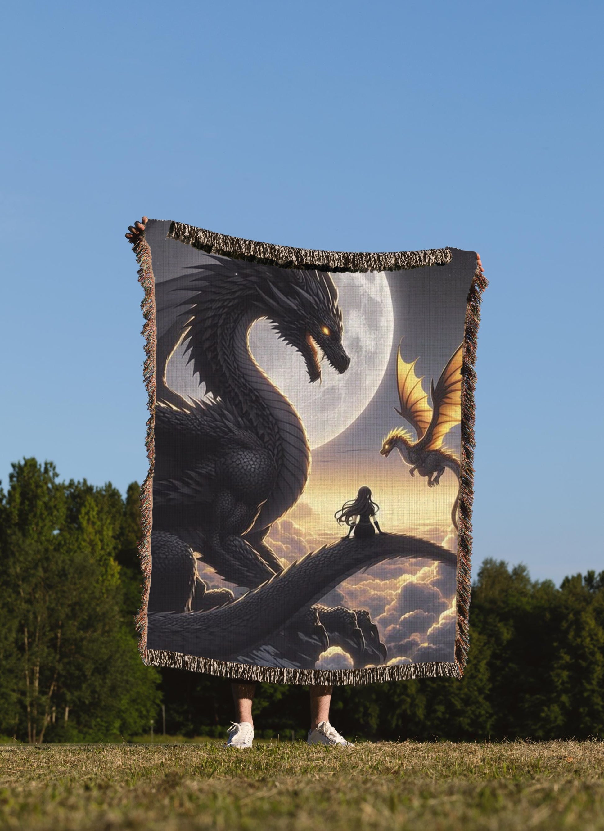 Fourth Wing Woven Blanket, Violet, Tairn, and Andarma Fantasy Dragon Throw, Cozy Gift for Book Lovers, Throne of Glass-Inspired Art, Magical Dragon and Heroine Design BKVLR17