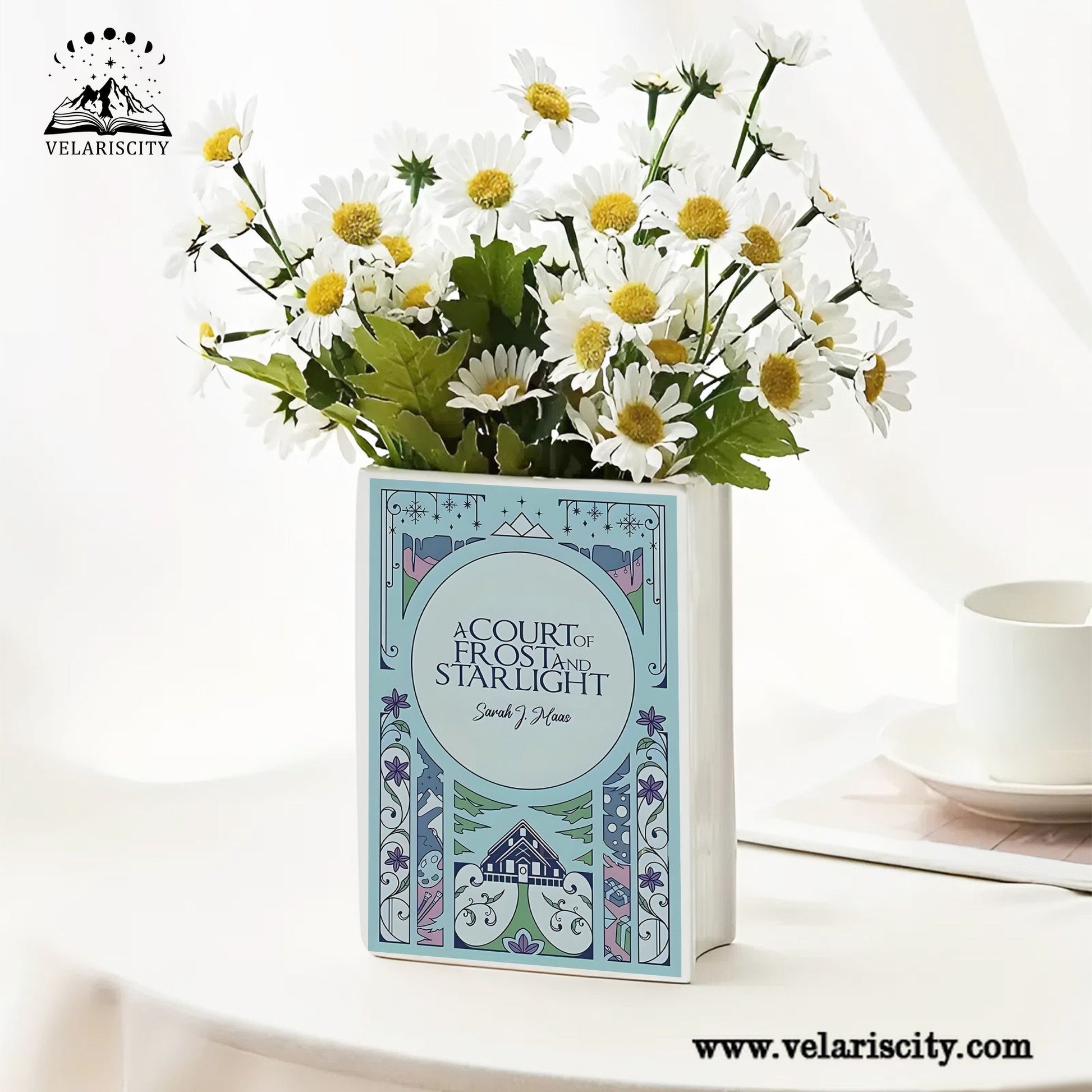 A Court of Frost and Starlight Ceramic Book Vase, Winter Fantasy Decor, Cozy Cabin Aesthetic Gift for ACOTAR Book Lovers CVVRL17