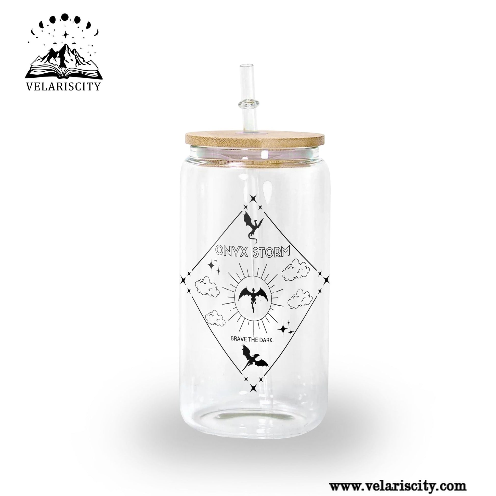 Onyx Storm Glass Can Cup with Straw, Fourth Wing Empyrean Dragon Tumbler, Brave the Dark Bookish Fantasy Gift GLVLR53