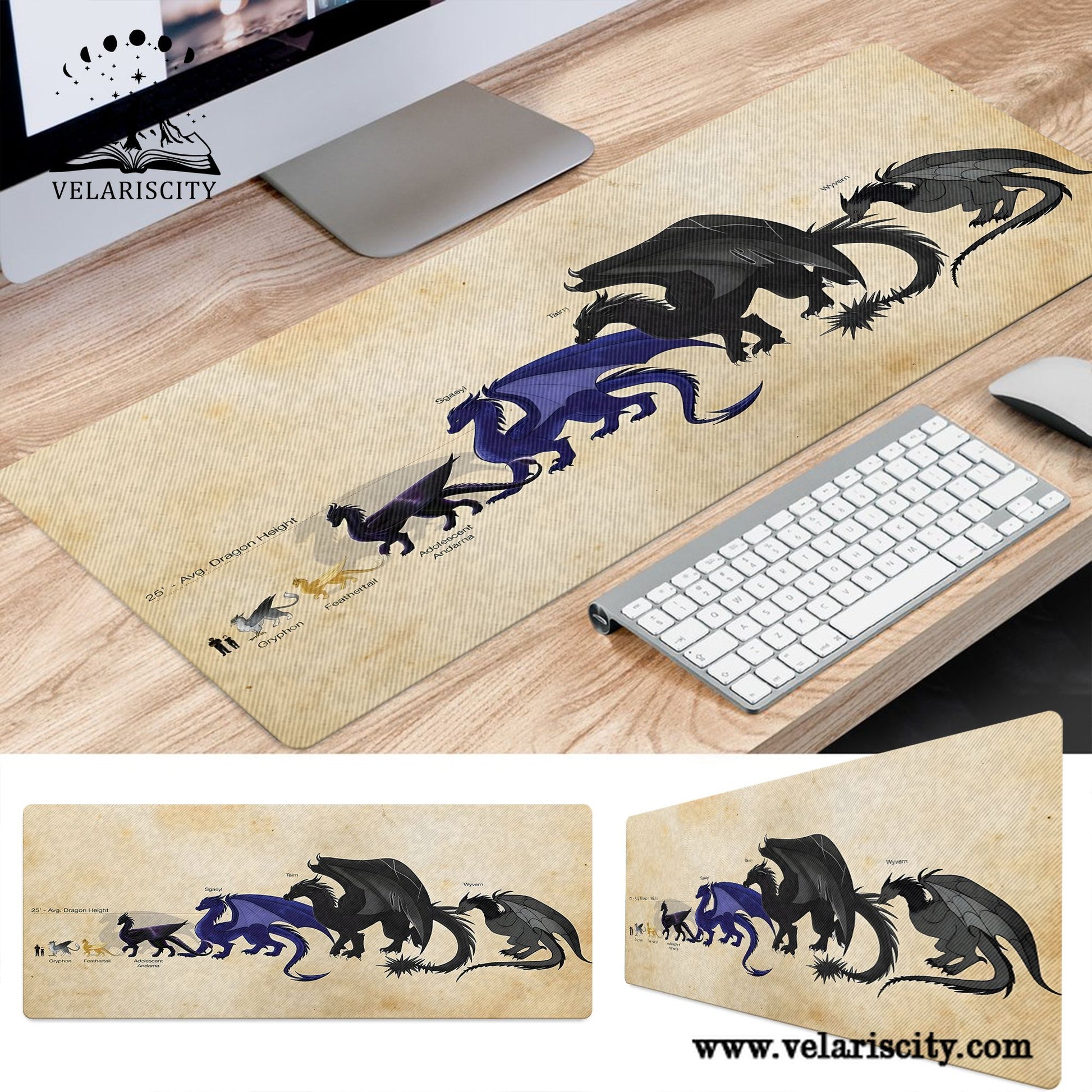 Fourth Wing Dragon Desk Mat, Tairn Andarna Sgaeyl Wyvern Size Chart, Empyrean Series Gaming Desk Pad for Bookish Fans DMVLR04