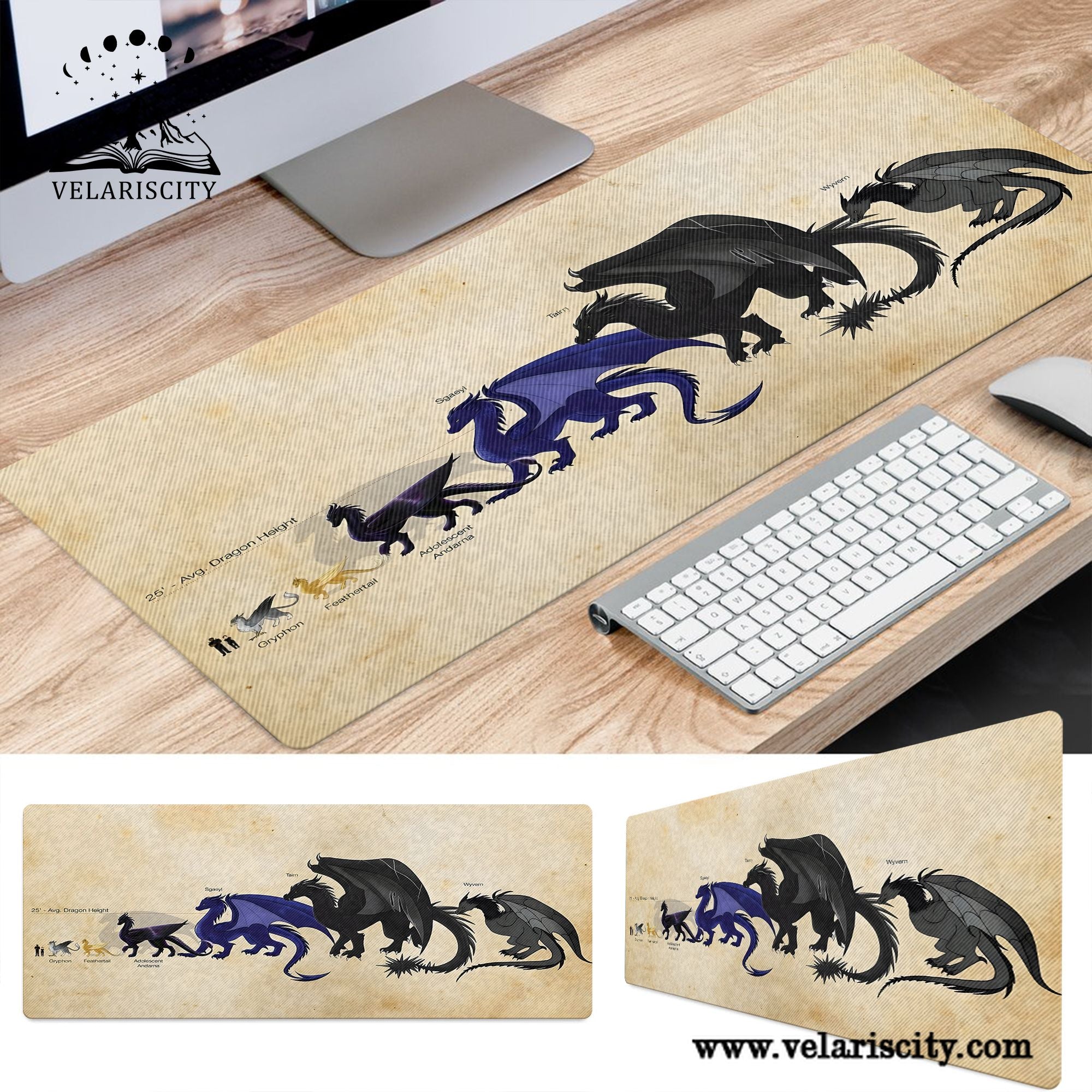 Fourth Wing Dragon Desk Mat, Tairn Andarna Sgaeyl Wyvern Size Chart, Empyrean Series Gaming Desk Pad for Bookish Fans DMVLR04