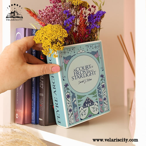 A Court of Frost and Starlight Ceramic Book Vase, Winter Fantasy Decor, Cozy Cabin Aesthetic Gift for ACOTAR Book Lovers CVVRL17