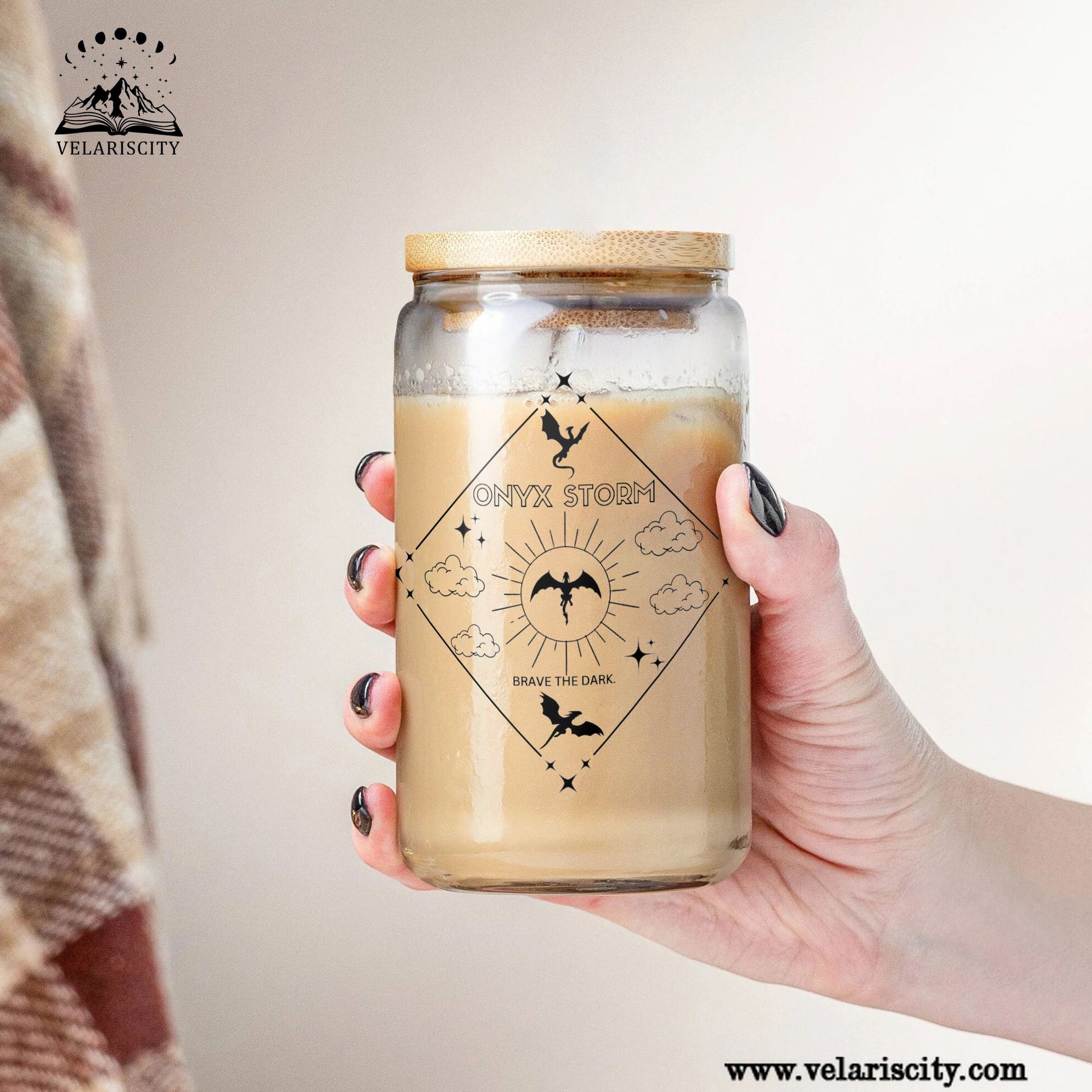 Onyx Storm Glass Can Cup with Straw, Fourth Wing Empyrean Dragon Tumbler, Brave the Dark Bookish Fantasy Gift GLVLR53