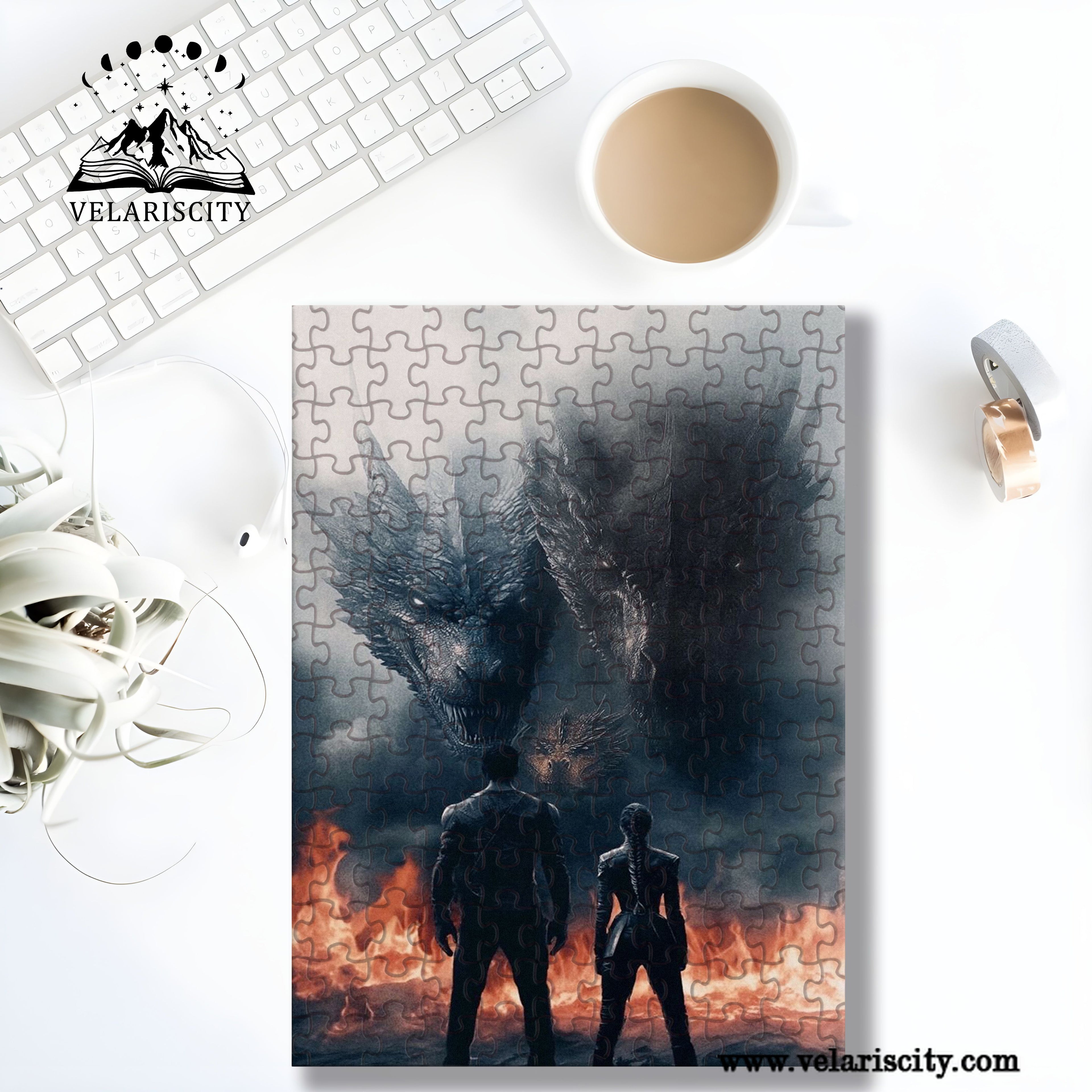 Fantasy Puzzle Fourth Wing Violet and Xaden, Wooden Jigsaw Bookish Gift for Rebecca Yarros Fans PVLR18