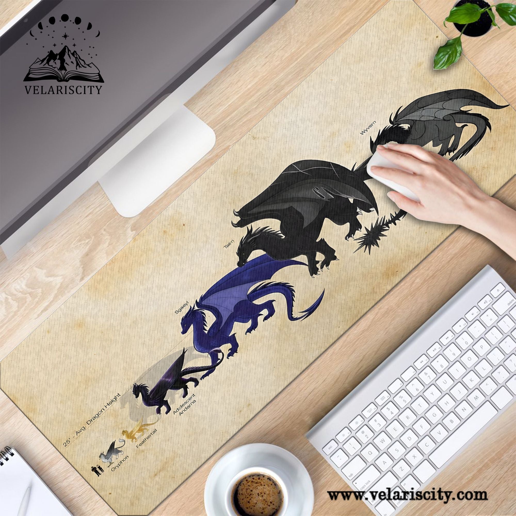Fourth Wing Dragon Desk Mat, Tairn Andarna Sgaeyl Wyvern Size Chart, Empyrean Series Gaming Desk Pad for Bookish Fans DMVLR04