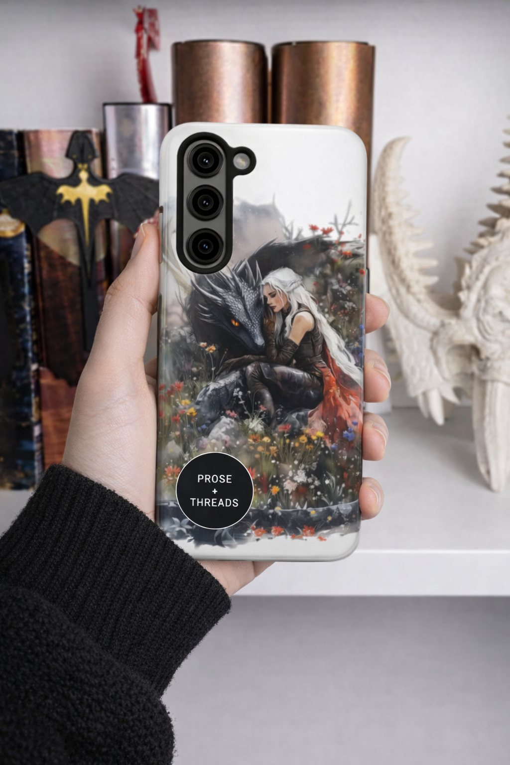 Fantasy Dragon and Warrior iPhone Case, Magical Art Phone Cover, Floral Design, Powerful Fantasy Character, PCVLR91