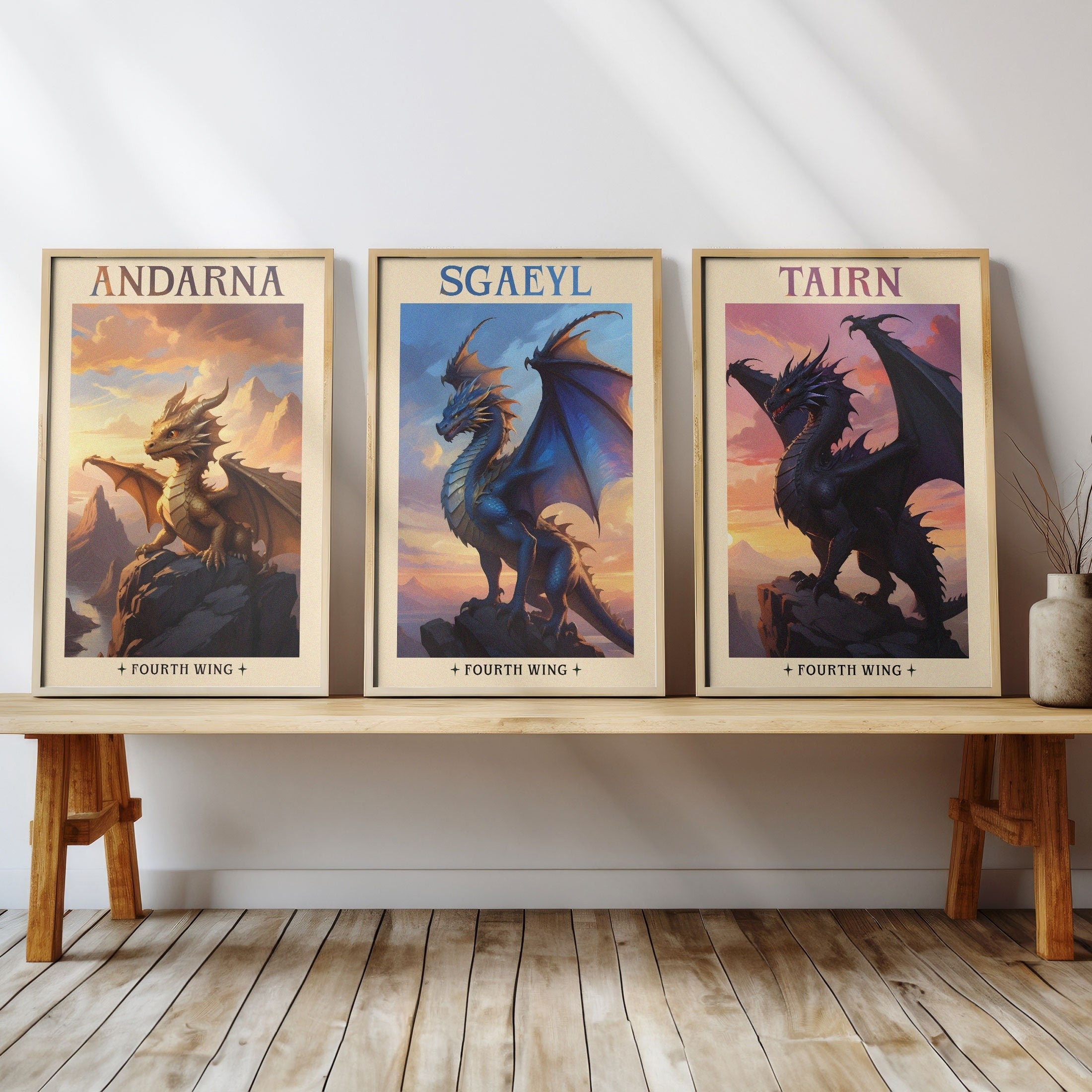 Fourth Wing Dragon Poster Set, Tairn Poster, Andarna Poster, Sgaeyl Poster, Dragon Rider Wall Art, Rebecca Yarros Poster, Violet and Xaden Decor, Fantasy Book Poster VLRP38