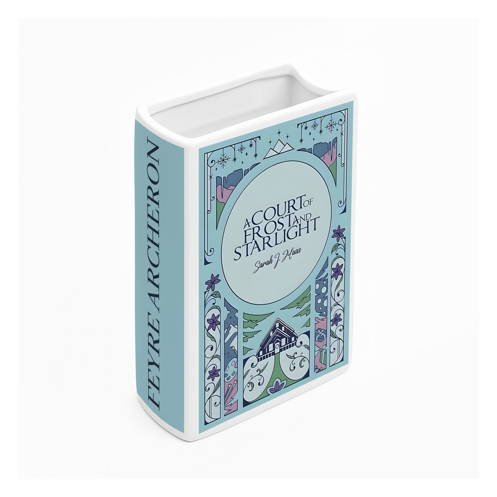 A Court of Frost and Starlight Ceramic Book Vase, Winter Fantasy Decor, Cozy Cabin Aesthetic Gift for ACOTAR Book Lovers CVVRL17