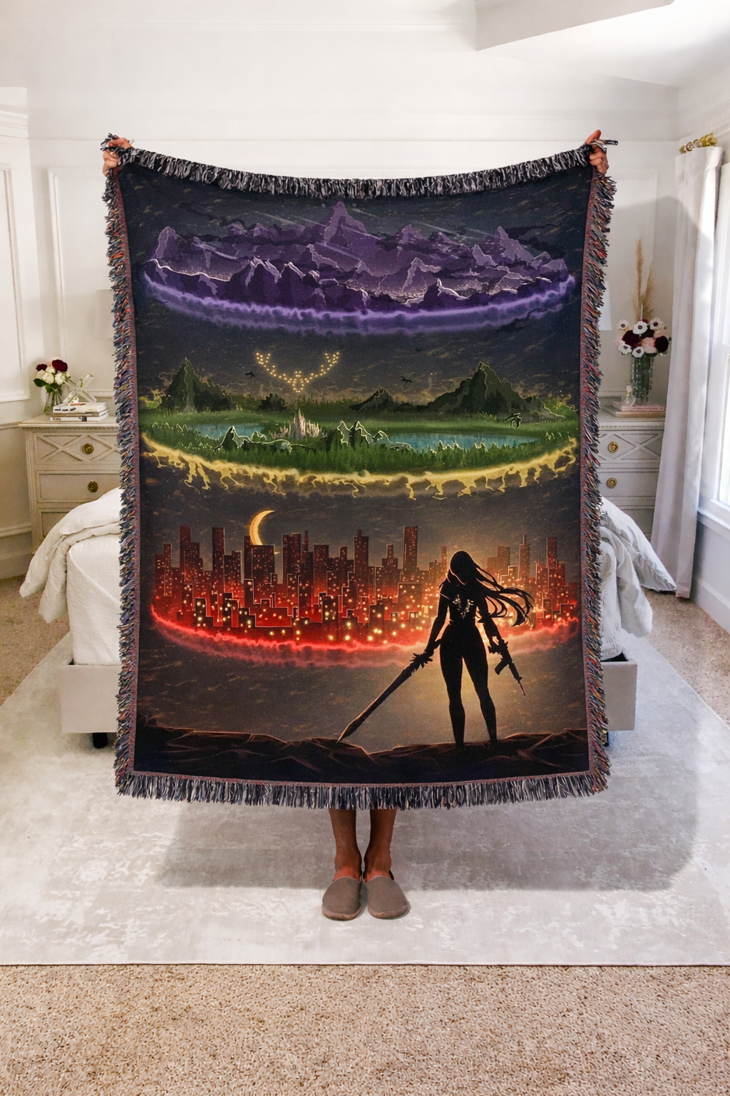 Fantasy Warrior Woven Blanket, Throne of Glass Inspired Throw, Magical Realm Bookish Blanket, Cozy Reader Gift BKVLR12