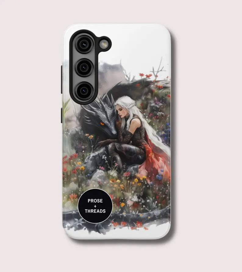 Fantasy Dragon and Warrior iPhone Case, Magical Art Phone Cover, Floral Design, Powerful Fantasy Character, PCVLR91