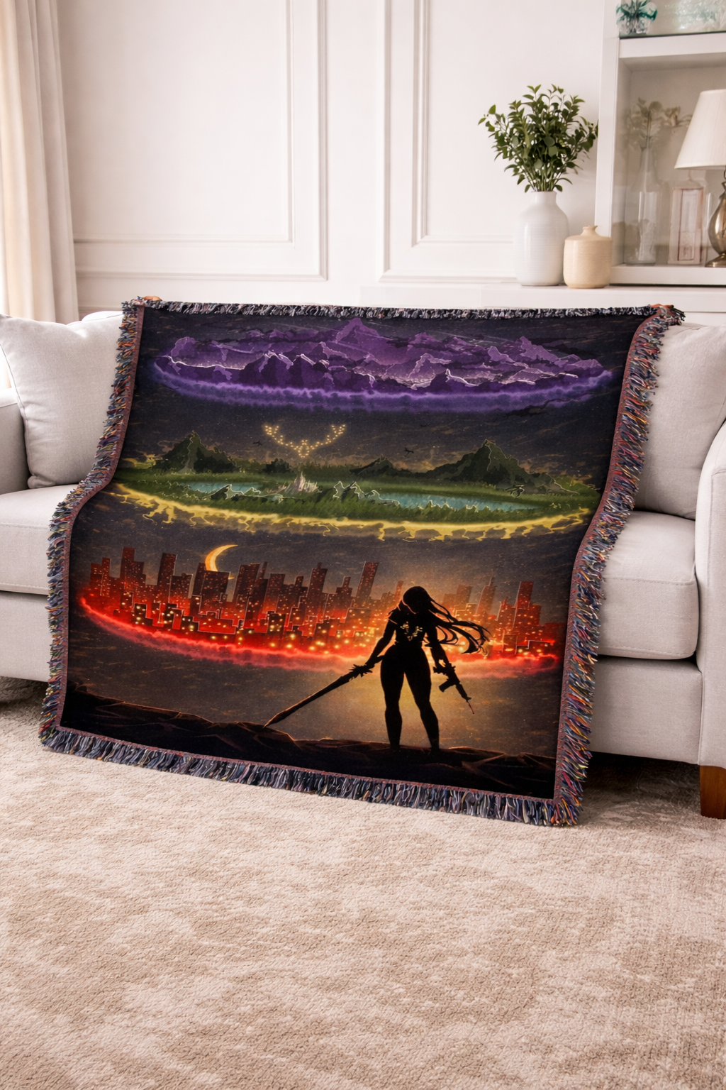 Fantasy Warrior Woven Blanket, Throne of Glass Inspired Throw, Magical Realm Bookish Blanket, Cozy Reader Gift BKVLR12