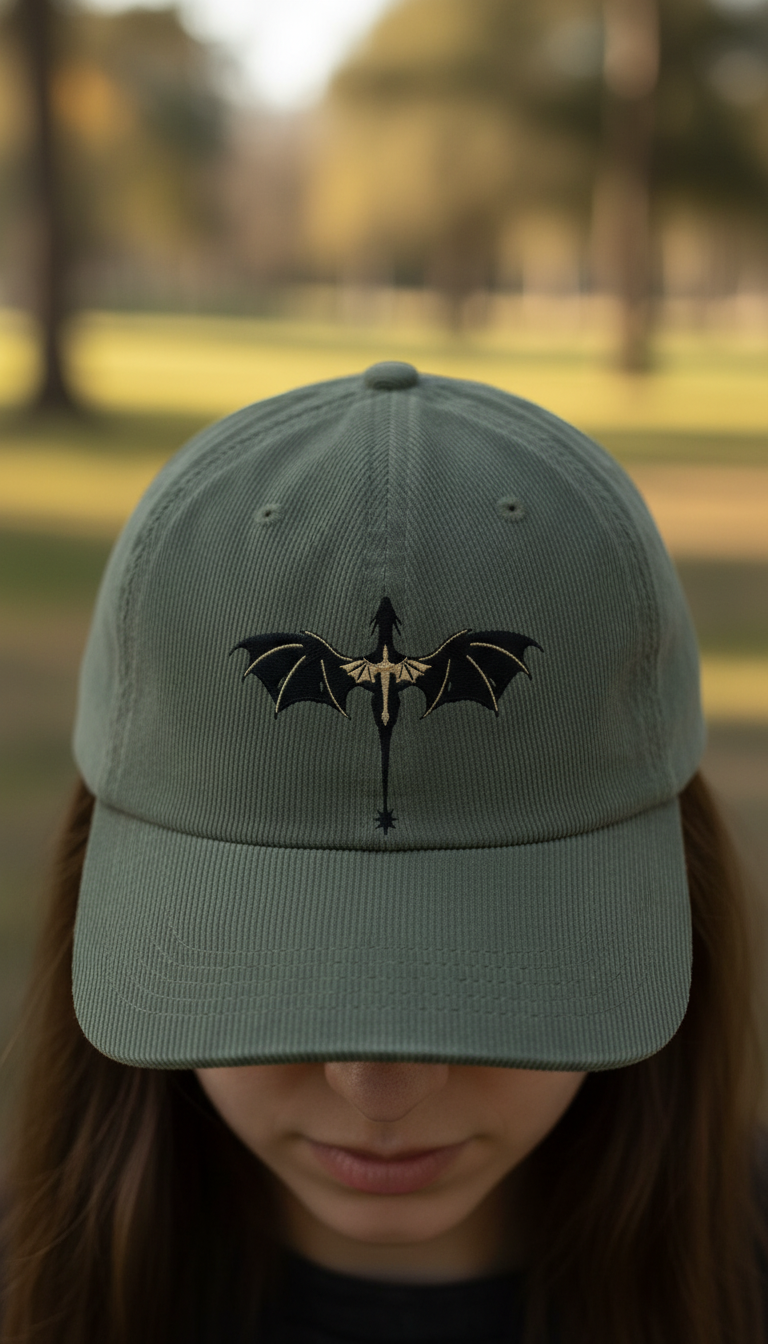 Dragon Rider Corduroy Dad Hat, Fourth Wing Inspired Embroidered Cap, Fantasy Bookish Gift for Readers VLRH31