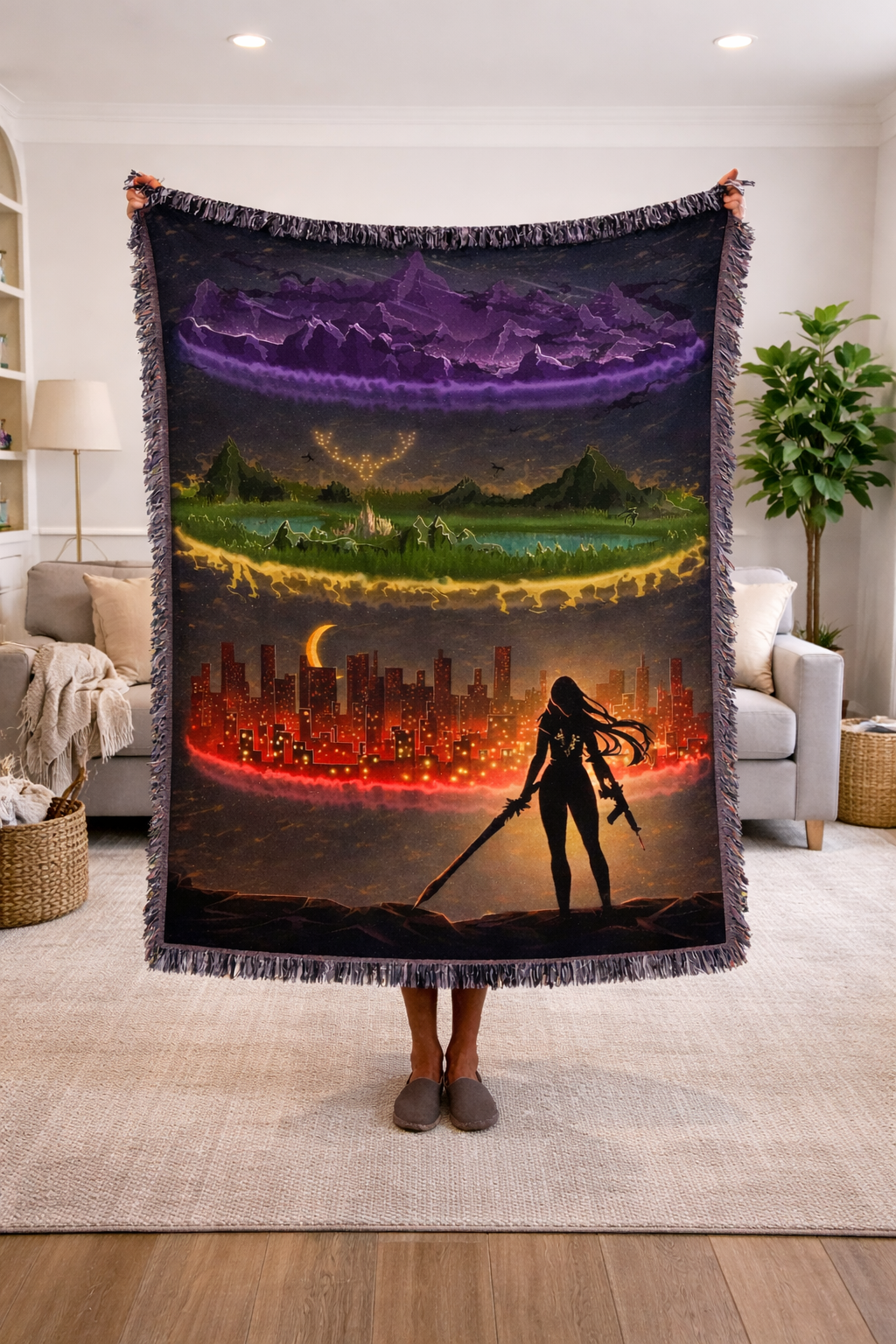Fantasy Warrior Woven Blanket, Throne of Glass Inspired Throw, Magical Realm Bookish Blanket, Cozy Reader Gift BKVLR12