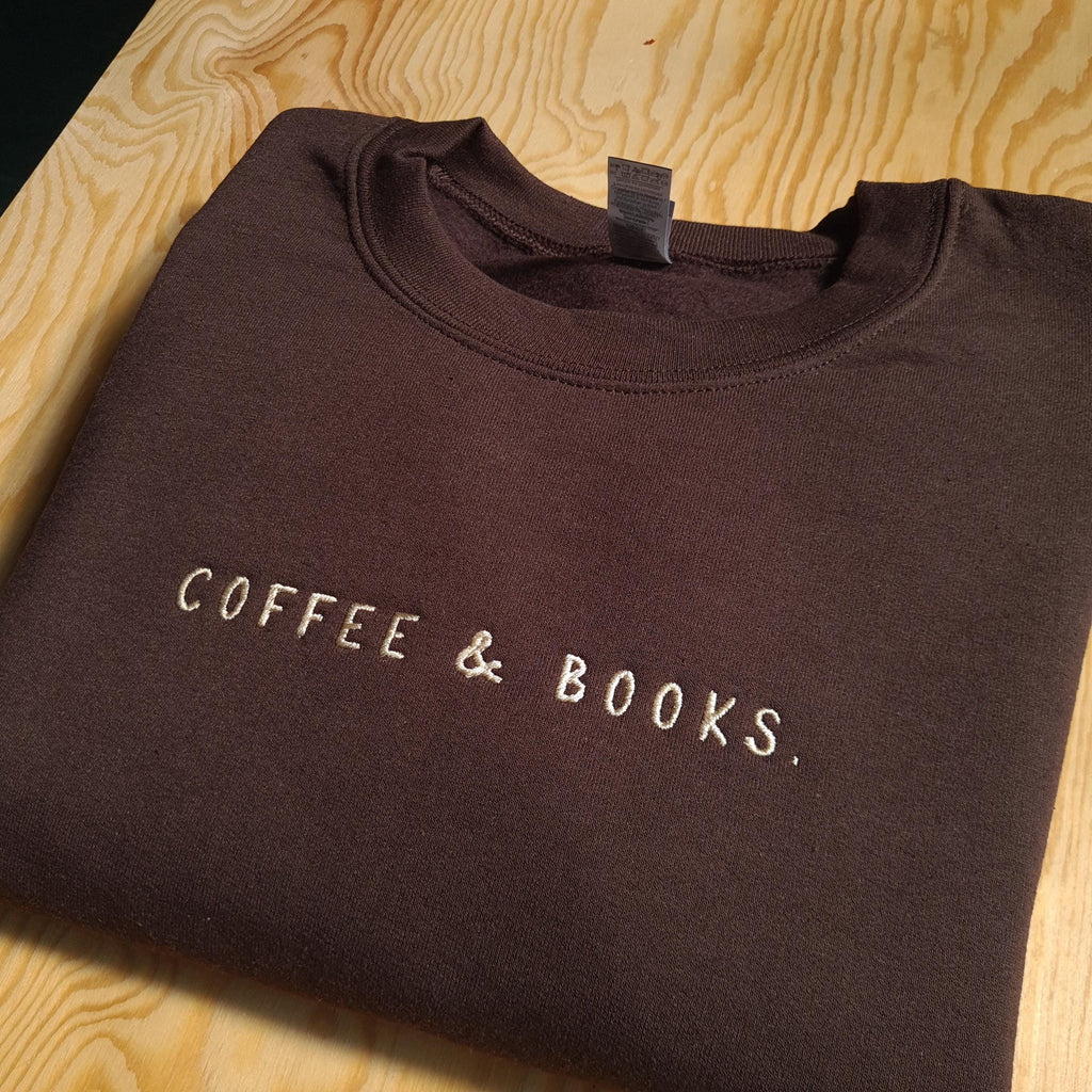 Coffee & Books Embroidered Sweatshirt, Book Club Cozy Pullover, Minimalist Reading Sweater, Bookish Gift for Readers, Library Crewneck