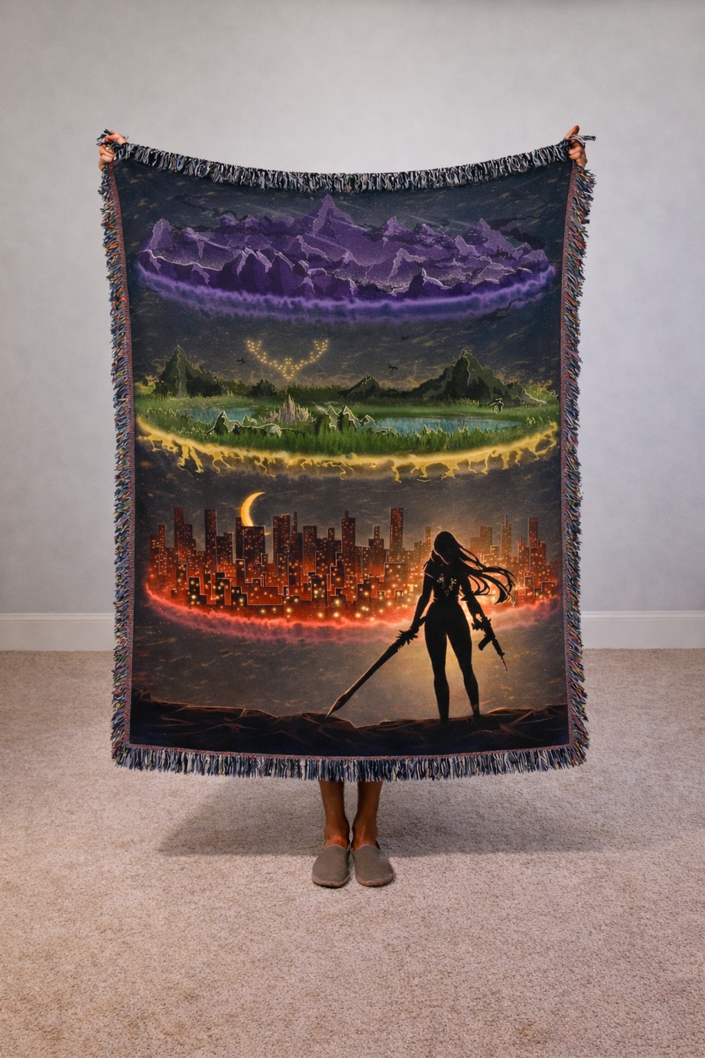 Fantasy Warrior Woven Blanket, Throne of Glass Inspired Throw, Magical Realm Bookish Blanket, Cozy Reader Gift BKVLR12