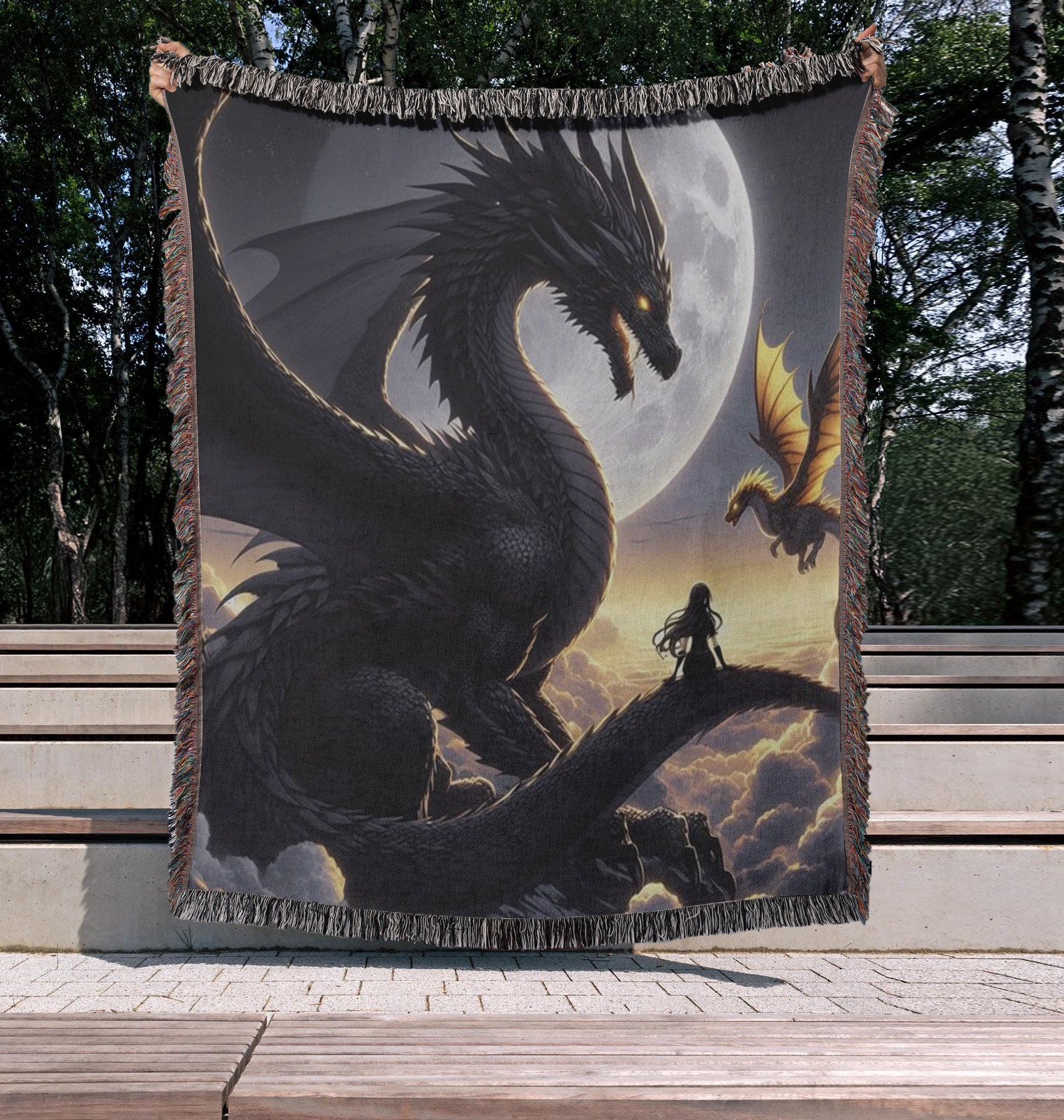 Fourth Wing Woven Blanket, Violet, Tairn, and Andarma Fantasy Dragon Throw, Cozy Gift for Book Lovers, Throne of Glass-Inspired Art, Magical Dragon and Heroine Design BKVLR17