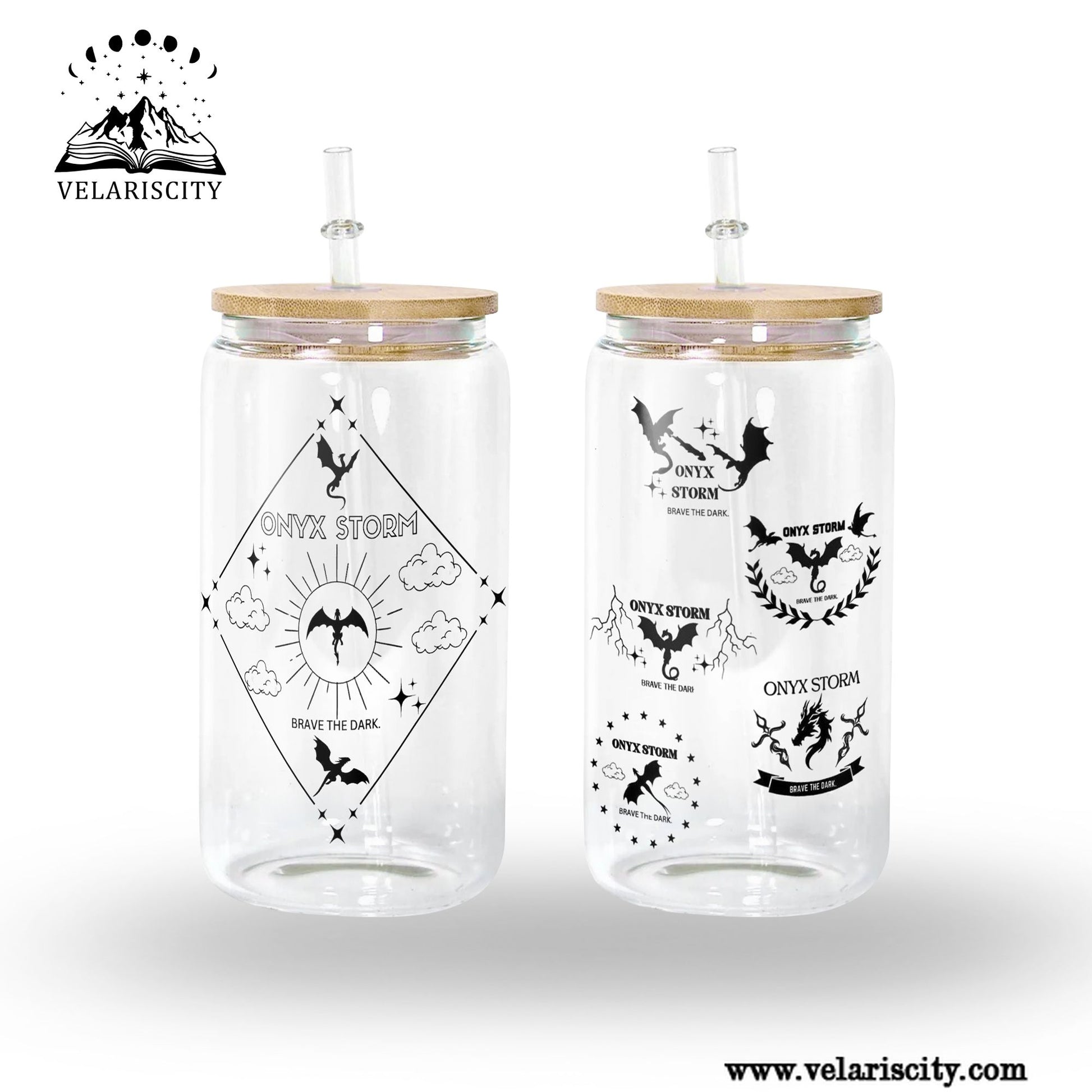 Onyx Storm Glass Can Cup with Straw, Fourth Wing Empyrean Dragon Tumbler, Brave the Dark Bookish Fantasy Gift GLVLR53