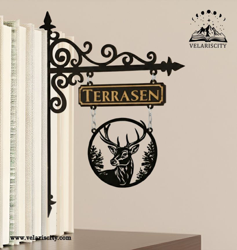 Terrasen Book Tavern Sign, Throne of Glass Deer Wooden Book Tracker, Fantasy Decor, Aelin Inspired Bookish Gift for Readers BSVLR38