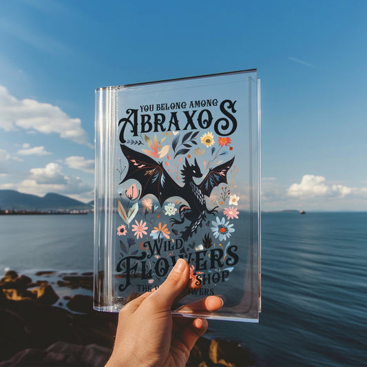 Abraxos Flower Garden Club Books Acrylic Vase for Flowers, Fantasy Dragon Bookish Book Shaped Flower Vase, Fantasy Readers Book Club Gifts VLRBV21