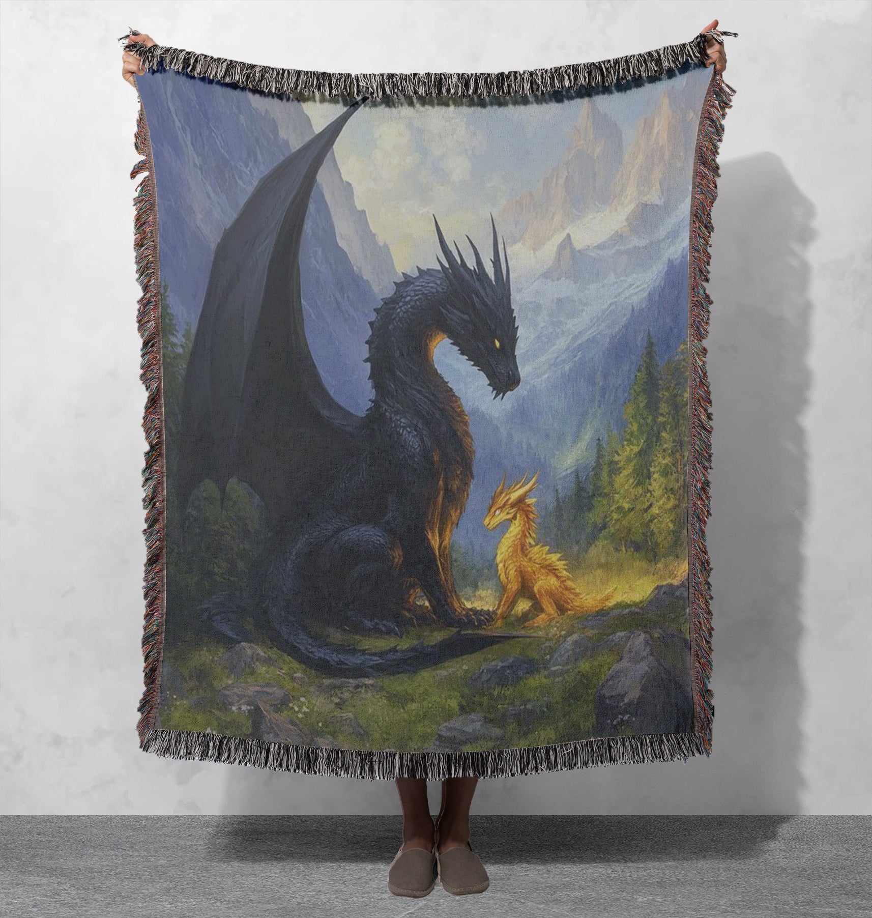 Fourth Wing Dragon Woven Blanket, Tairn and Andarna Inspired Throw, Fantasy Bookish Gift, Cozy Reading Blanket for Readers BKVLR18