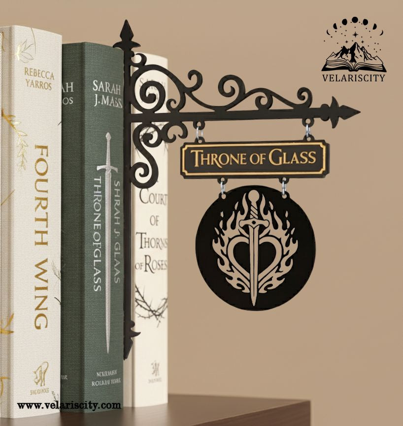 Throne of Glass Book Tavern Sign, Flaming Sword Heart Wooden Book Tracker, Aelin Inspired Decor, Fantasy Bookish Gift BSVLR39