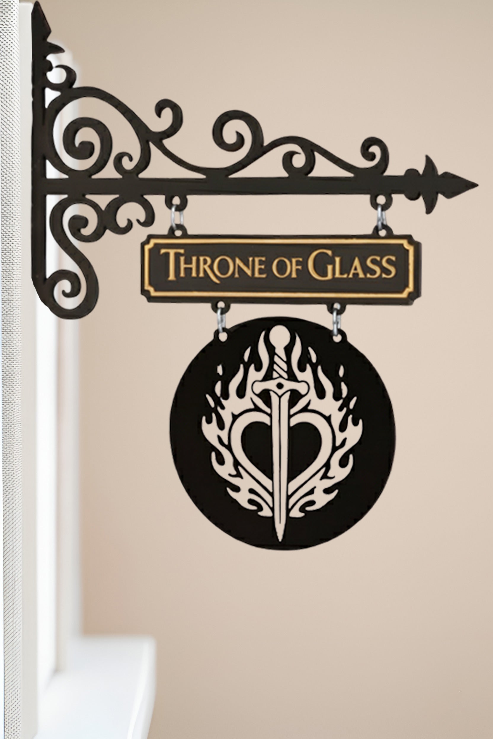 Throne of Glass Book Tavern Sign, Flaming Sword Heart Wooden Book Tracker, Aelin Inspired Decor, Fantasy Bookish Gift BSVLR39