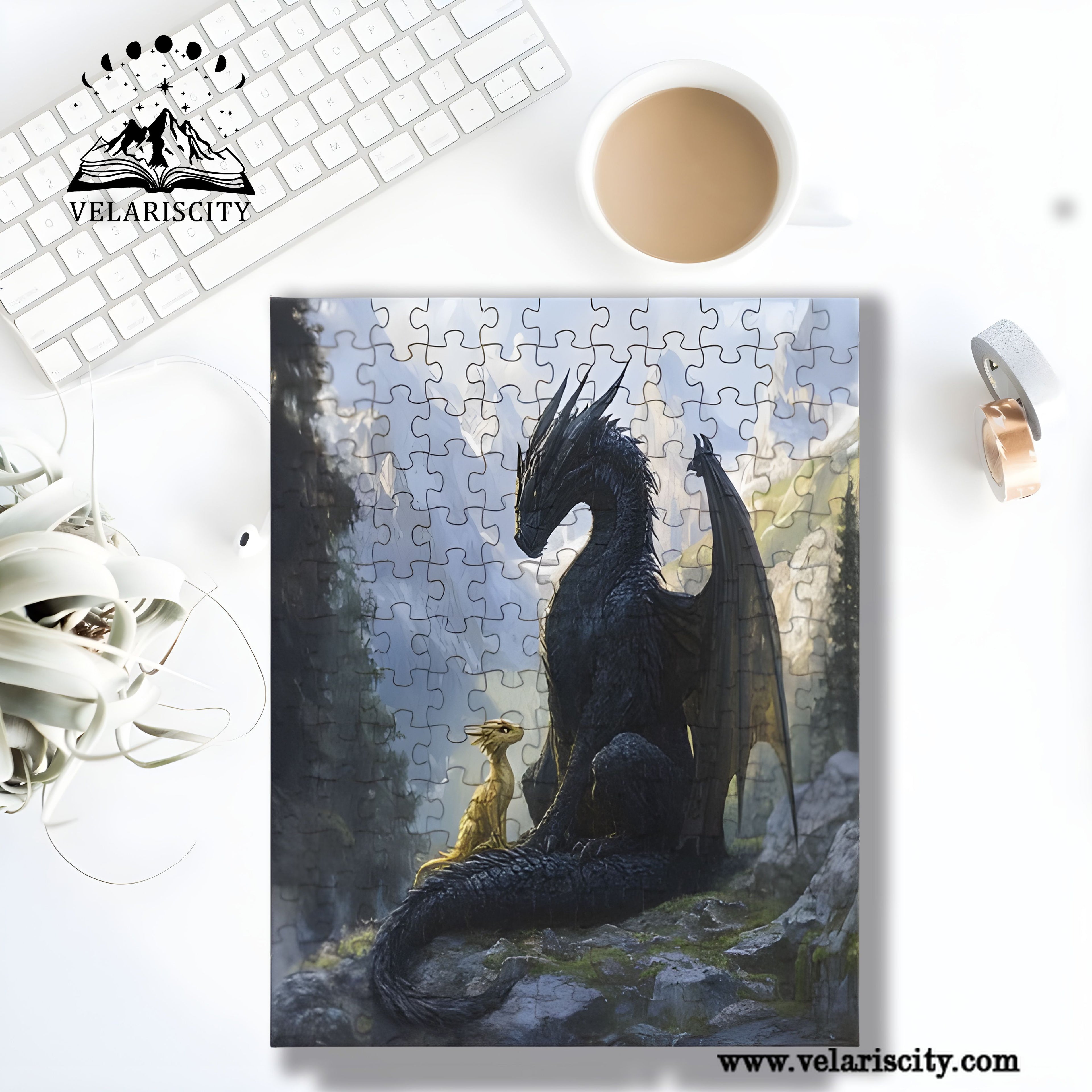 Fourth Wing Puzzle Dragons Tairn & Andarna, Fantasy Wooden Jigsaw Puzzle Bookish Gift for Rebecca Yarros Fans PVLR20