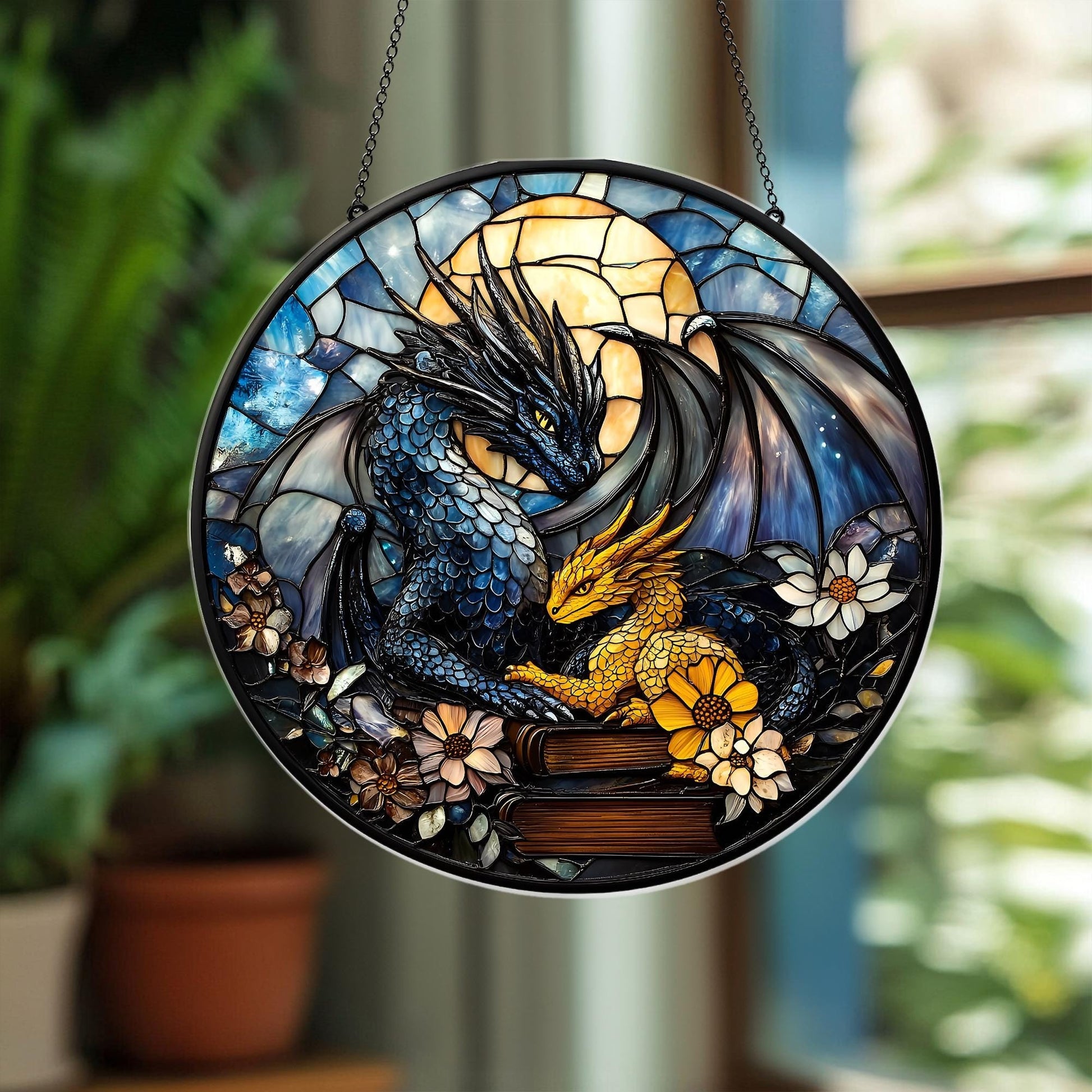 Fourth Wing Dragon Suncatcher Ornament, Tairn & Andarna Ornament for Readers, Book Lover Gift, Holiday Ornament, Onyx Storm Stained Glass SGVLR18
