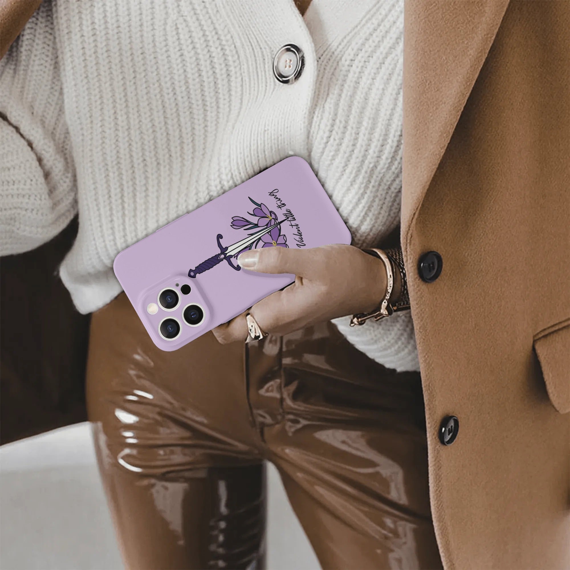 Violent Little Thing Phone Case - Fourth Wing Inspired Sword and Flowers Design, Fantasy Book Lover iPhone Cover, Fantasy Art Accessories PCVLR18