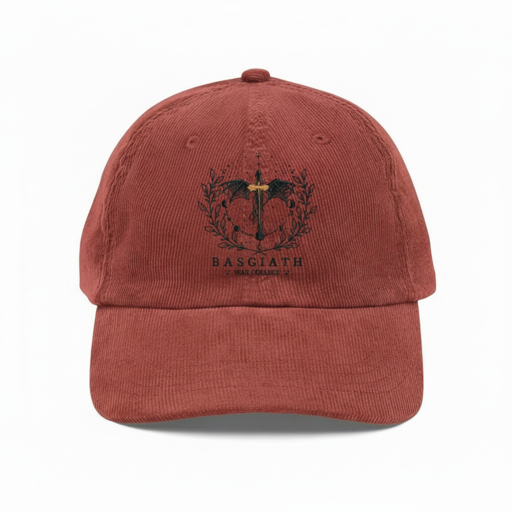 Basgiath War College Crest Corduroy Dad Hat, Fourth Wing Inspired Embroidered Cap, Dragon Rider Fantasy Bookish Gift VLRH32