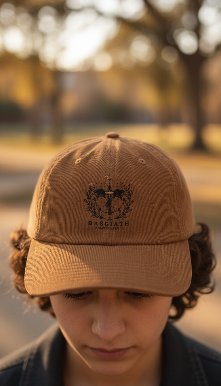 Basgiath War College Crest Corduroy Dad Hat, Fourth Wing Inspired Embroidered Cap, Dragon Rider Fantasy Bookish Gift VLRH32