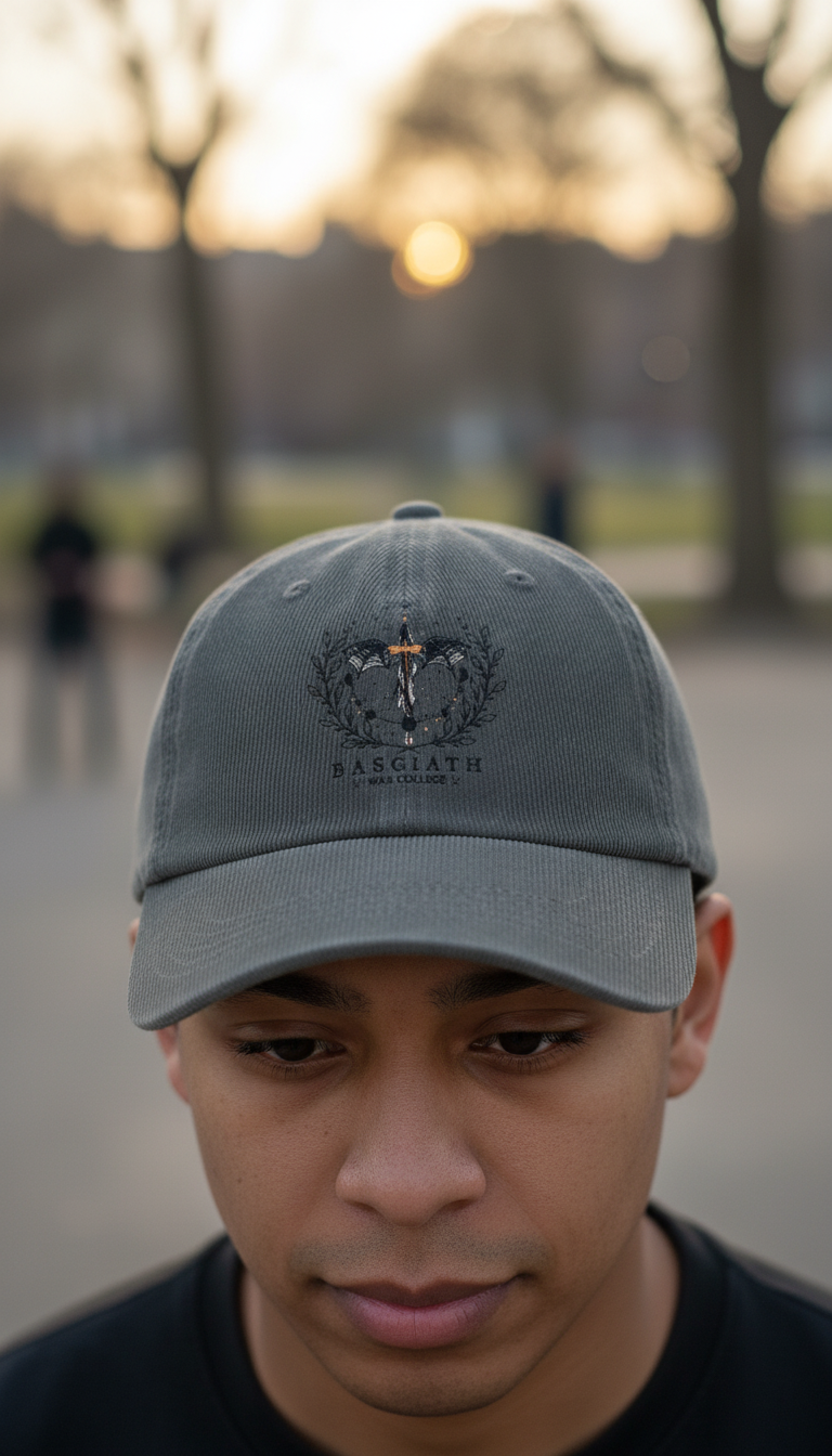 Basgiath War College Crest Corduroy Dad Hat, Fourth Wing Inspired Embroidered Cap, Dragon Rider Fantasy Bookish Gift VLRH32
