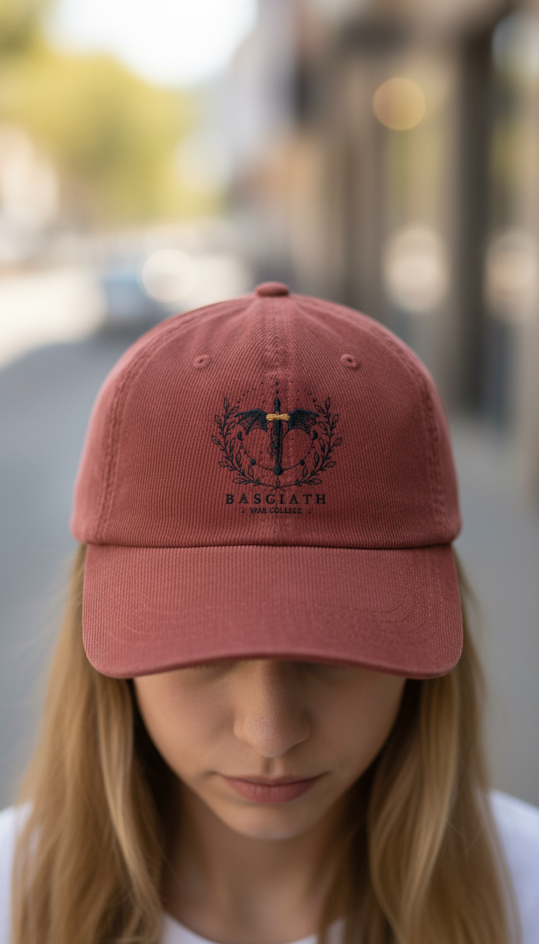 Basgiath War College Crest Corduroy Dad Hat, Fourth Wing Inspired Embroidered Cap, Dragon Rider Fantasy Bookish Gift VLRH32