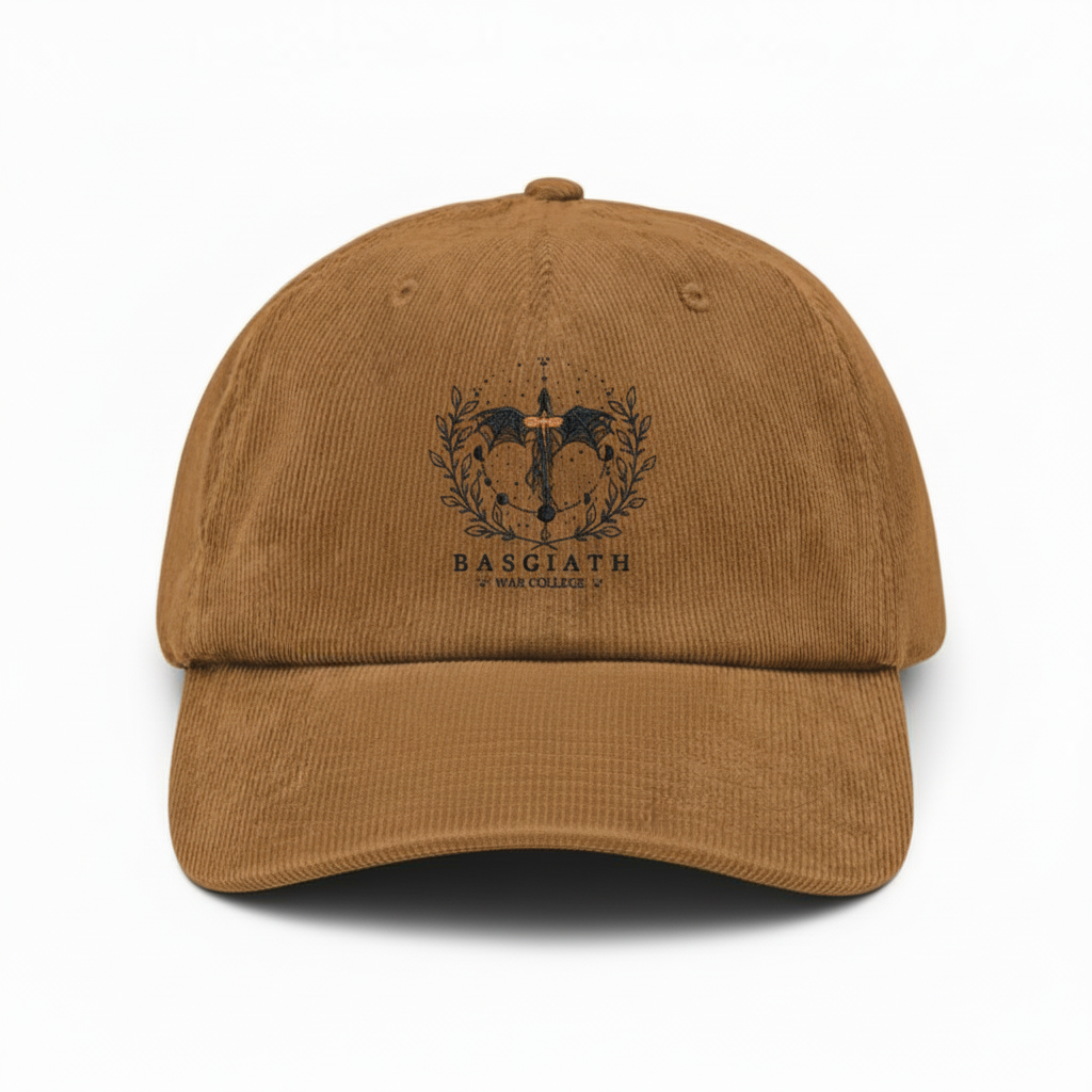 Basgiath War College Crest Corduroy Dad Hat, Fourth Wing Inspired Embroidered Cap, Dragon Rider Fantasy Bookish Gift VLRH32