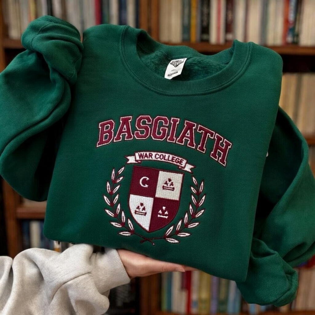 Basgiath War College Sweatshirt, Fourth Wing Inspired Varsity Crewneck, Fantasy Book Lover Gift for Women and Romantasy Readers VEMB83