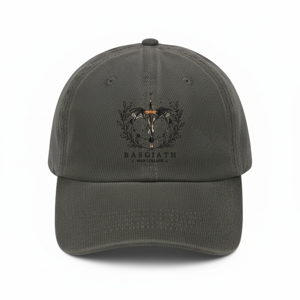 Basgiath War College Crest Corduroy Dad Hat, Fourth Wing Inspired Embroidered Cap, Dragon Rider Fantasy Bookish Gift VLRH32