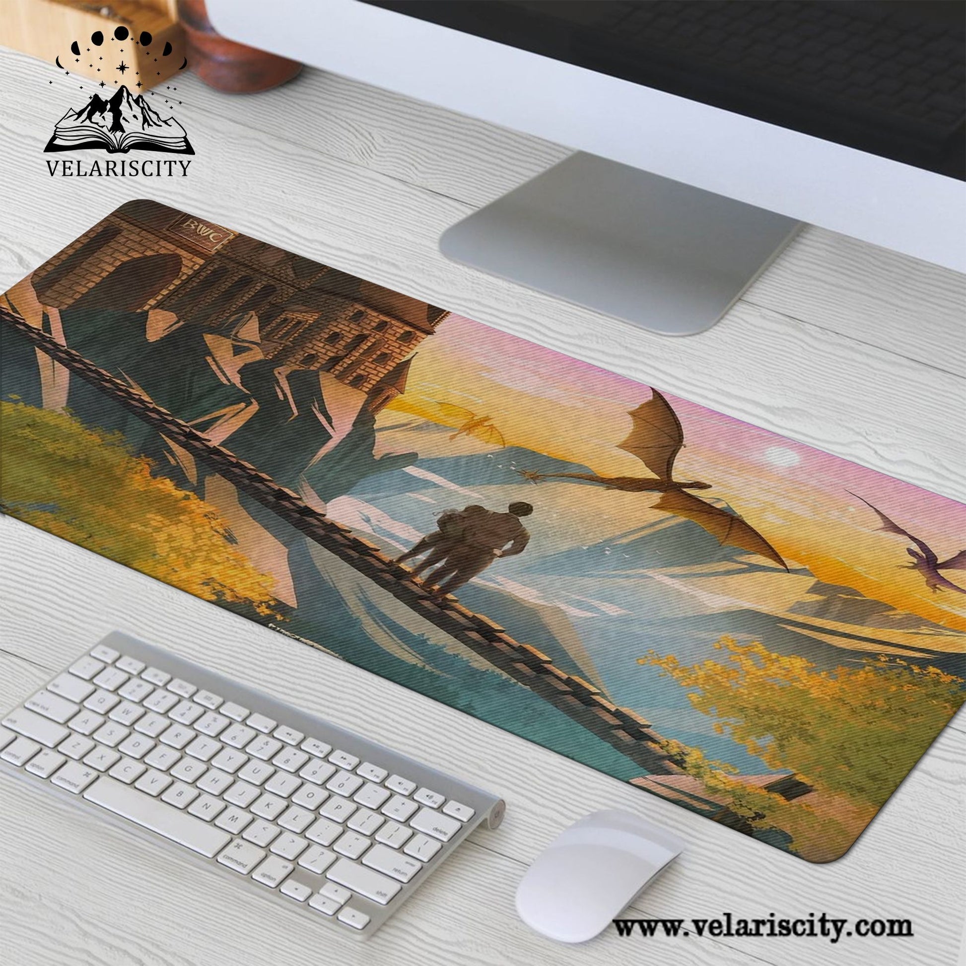 Fourth Wing Desk Mat, Violet and Xaden Dragon Riders, Bookish Gaming Mouse Pad, Fantasy Desk Decorh Gift for Readers DMVLR32