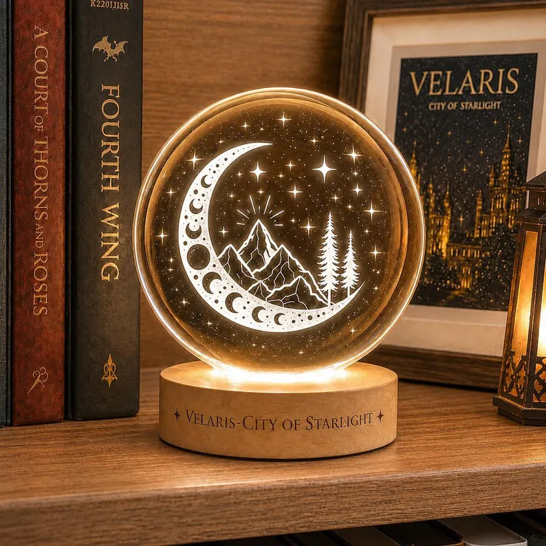 Velaris Crystal Ball Night Light, To The Stars Who Listen Lamp, Night Court Bookish Decor, Fantasy Reader Gift, Starlight Globe. NLVLR8