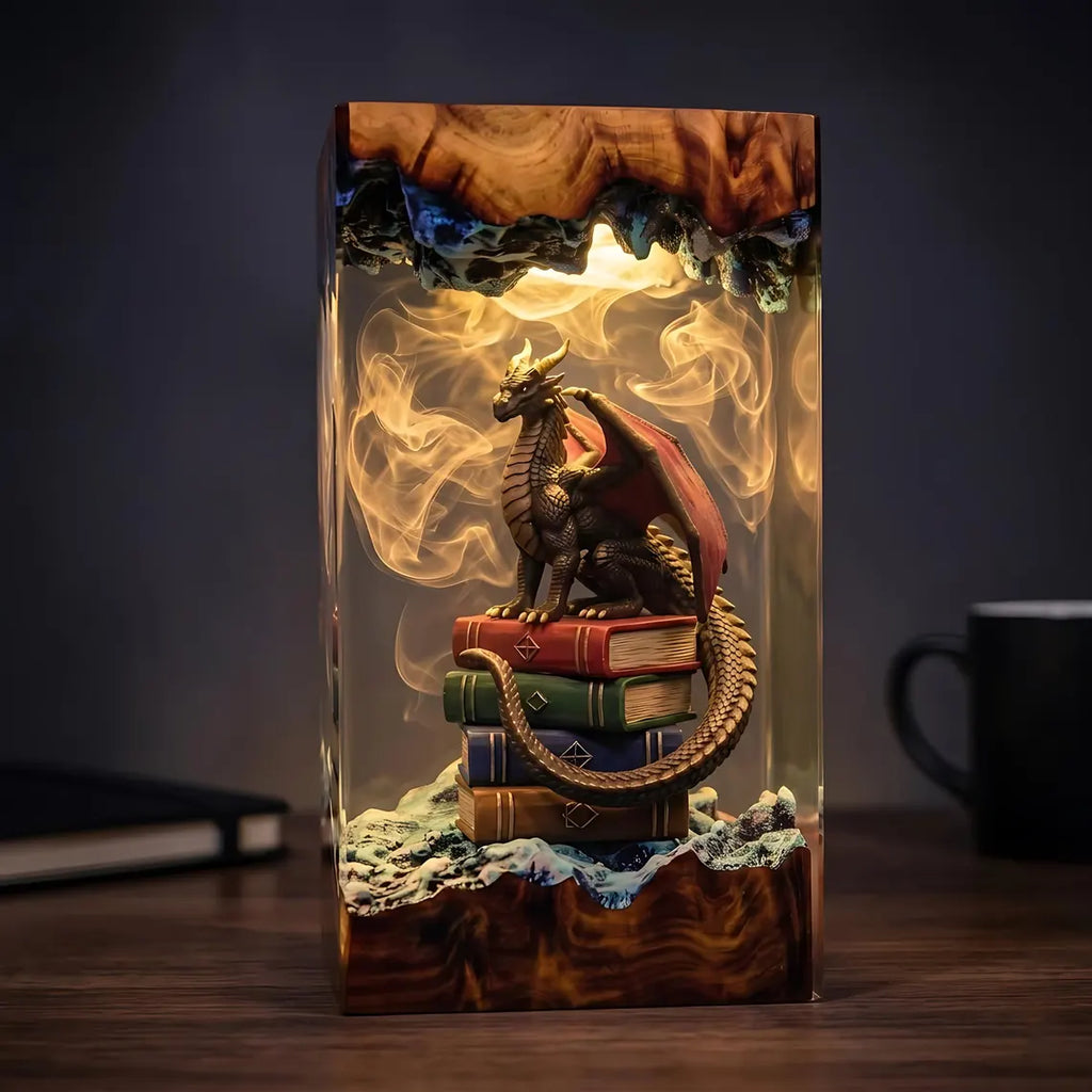 Dragon Book Resin Lamp, Fantasy Reading Night Light, Magical Library Decor, Unique Gift for Teachers and Book Lovers. ERNLVLA23