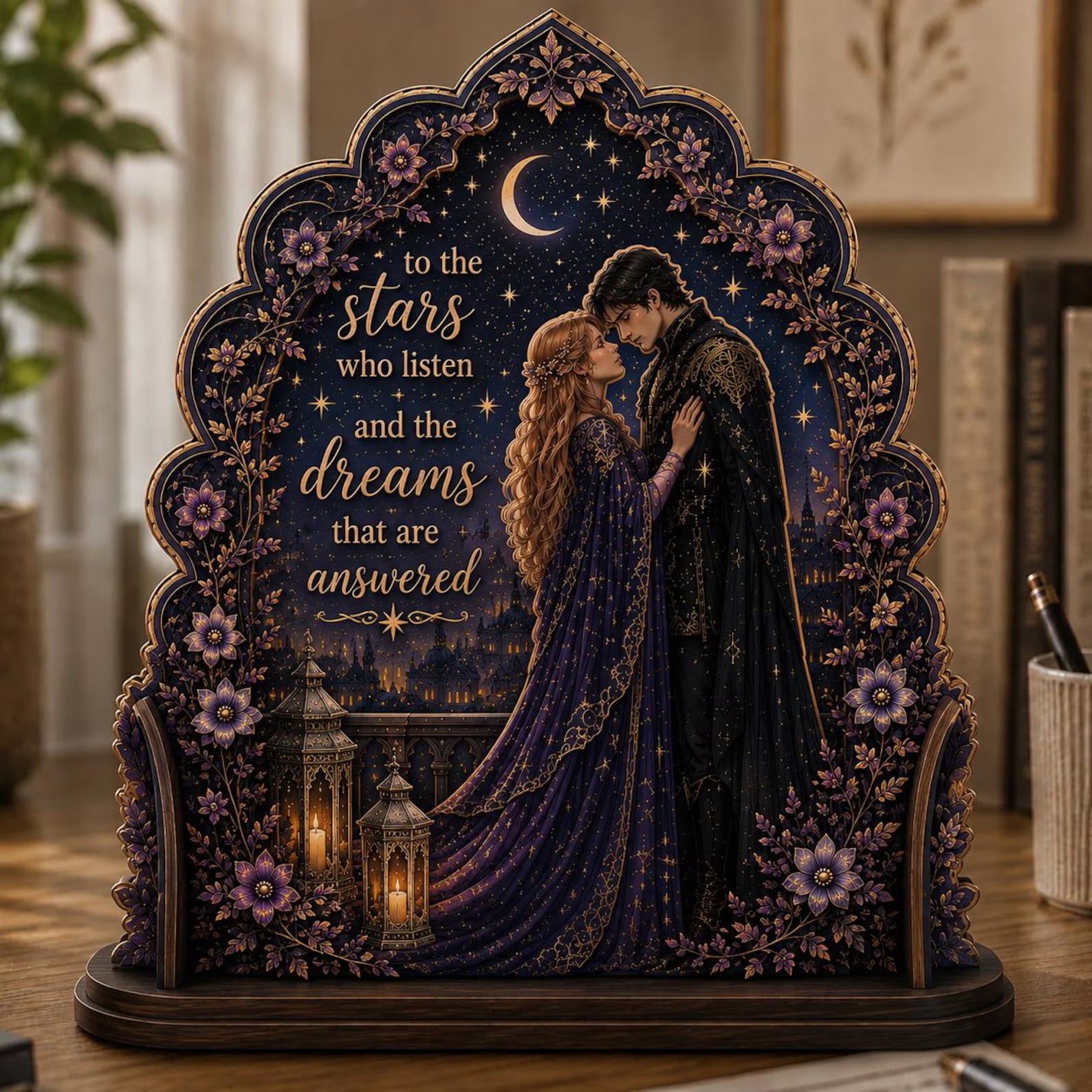 ACOTAR Inspired Wooden Block, To The Stars Who Listen Shelf Decor, Fantasy Couple Wooden Plaque, Bookish Gift, Romantasy Decor – WBVLR20