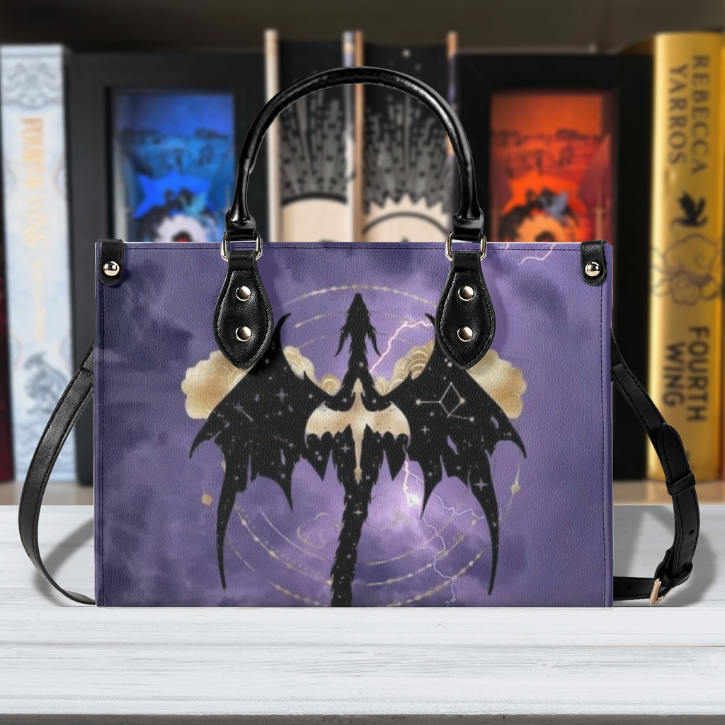 Fourth Wing Leather Bag, Fourth Wing Bag, Personalized Leather Bag, Purple Dragon Winged Handbag, Perfect Gift for Women. HBVLR02
