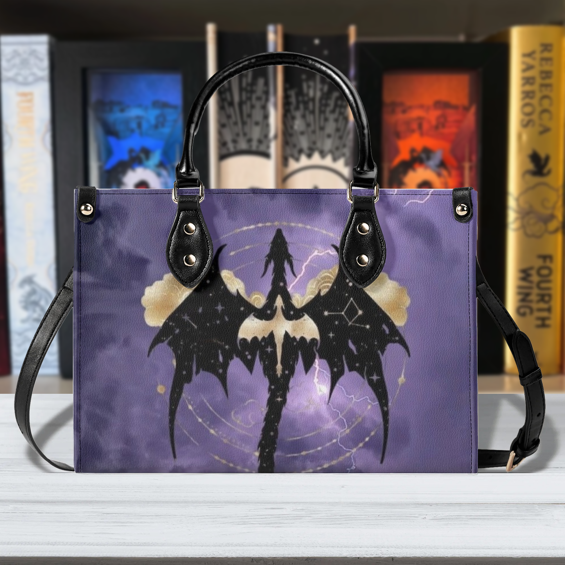 Fourth Wing Leather Bag, Fourth Wing Bag, Personalized Leather Bag, Purple Dragon Winged Handbag, Perfect Gift for Women. HBVLR02